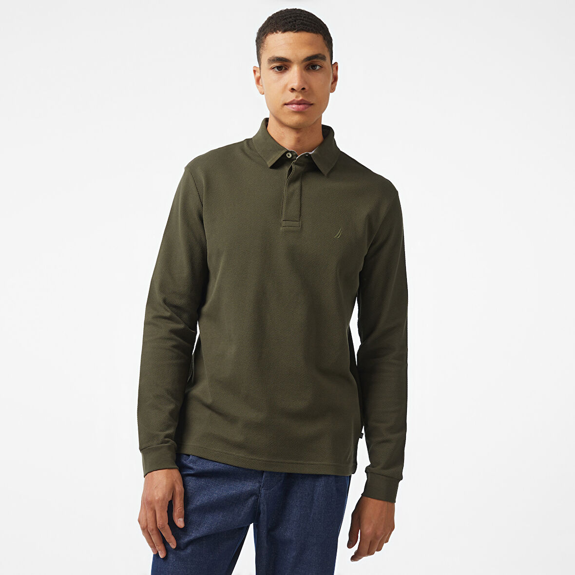 Nautica Erkek Yeşil Slim Fit Uzun Kollu Polo Yaka T-Shirt