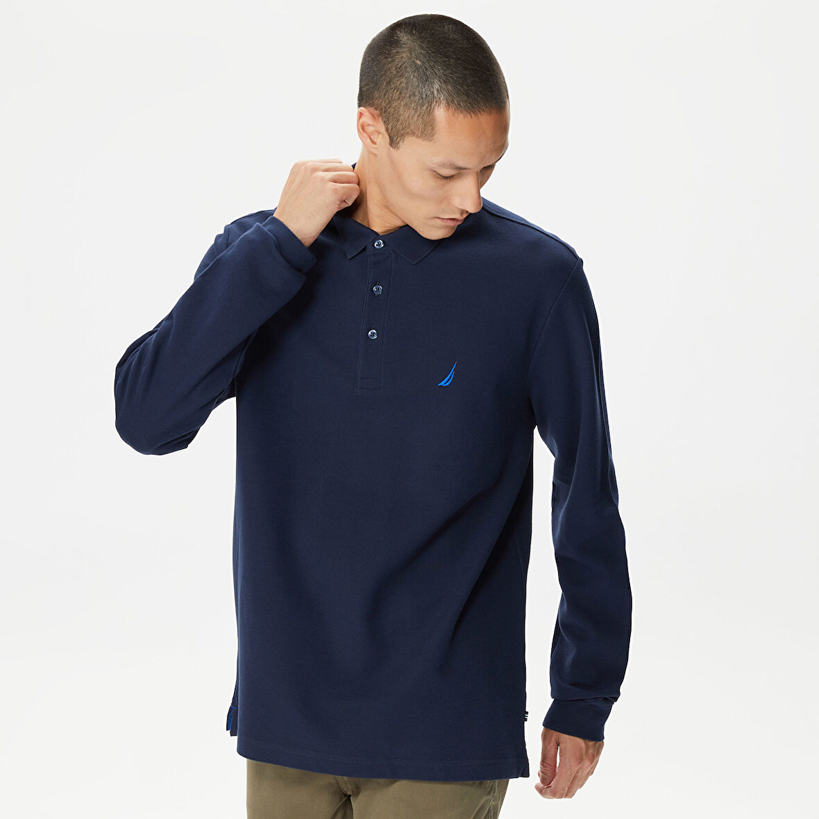 Nautica Erkek Lacivert Classic Fit Uzun Kollu Polo Yaka T-Shirt