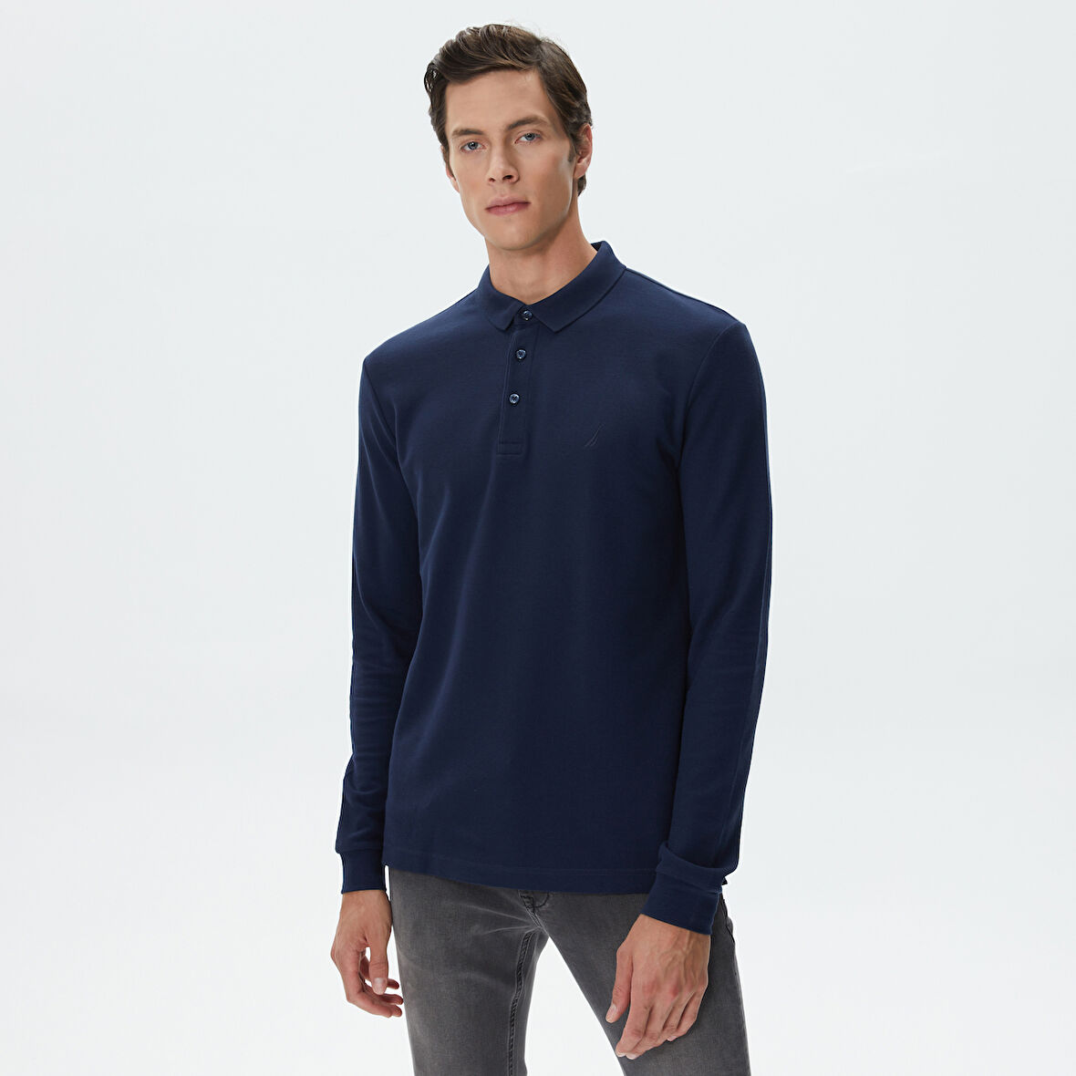 Nautica Erkek Lacivert Slim Fit Uzun Kollu Polo Yaka T-Shirt