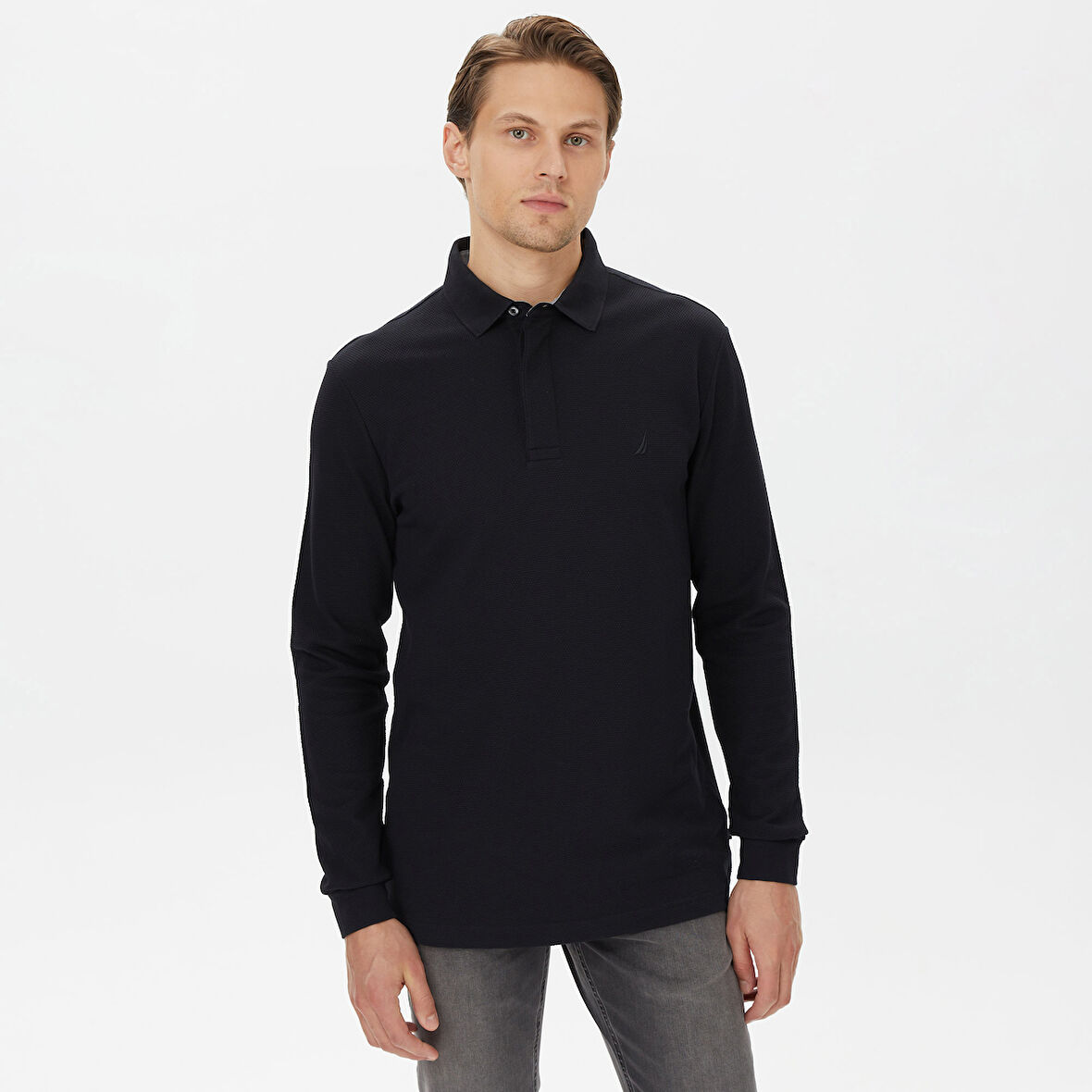 Nautica Erkek Siyah Slim Fit Uzun Kollu Polo Yaka T-Shirt