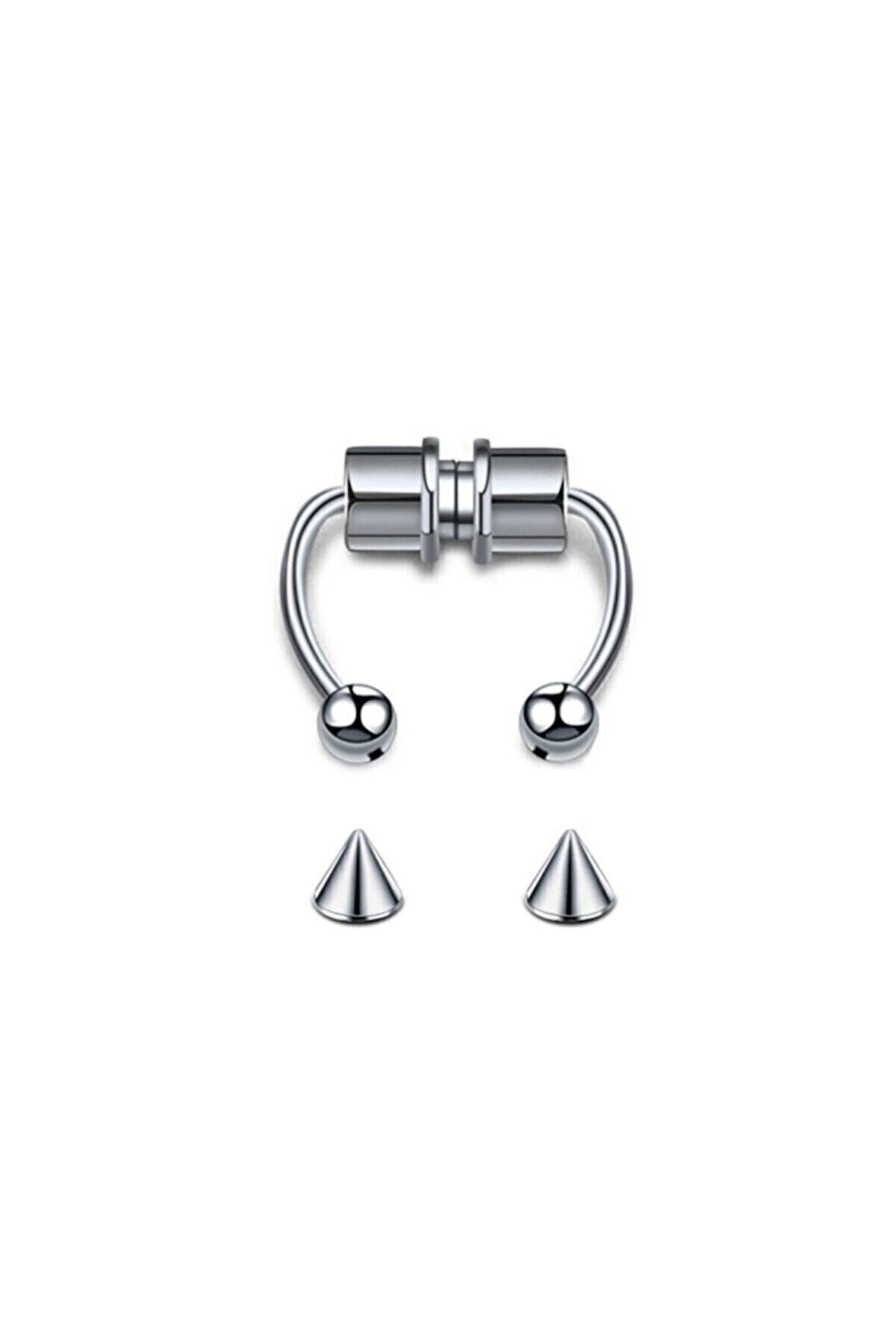 Gri Paslanmaz Çelik Mıknatıslı Fake Sahte Septum Piercing