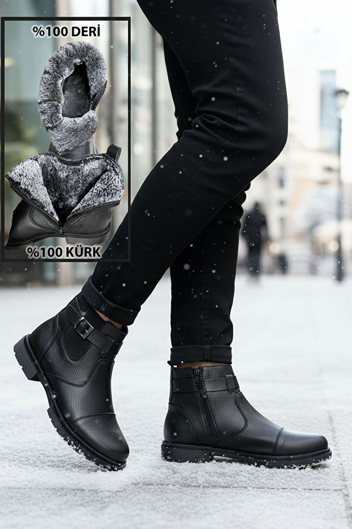 Big King İçi Kürklü Fermuarlı Hakiki Deri Erkek Bot