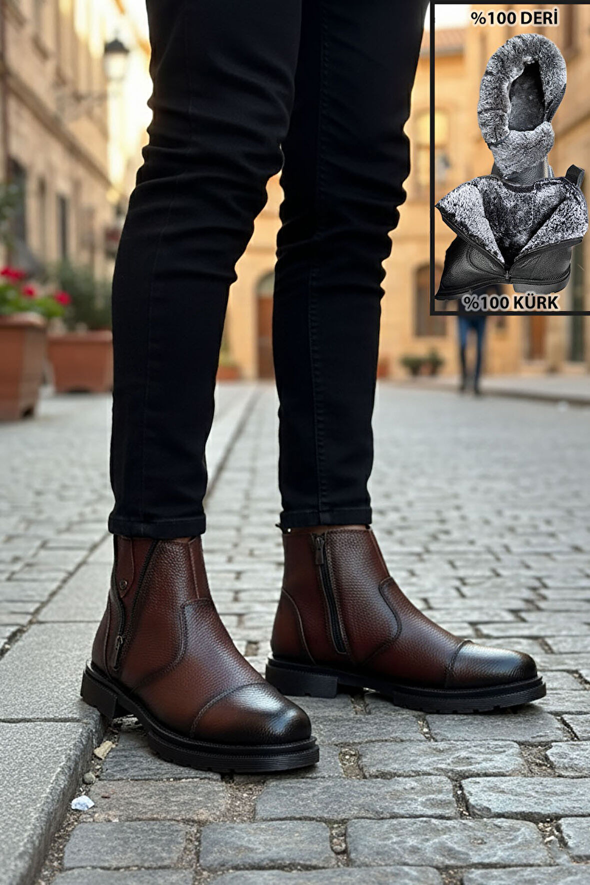 Big King İçi Kürklü Fermuarlı Chelsea Hakiki Deri Erkek Bot