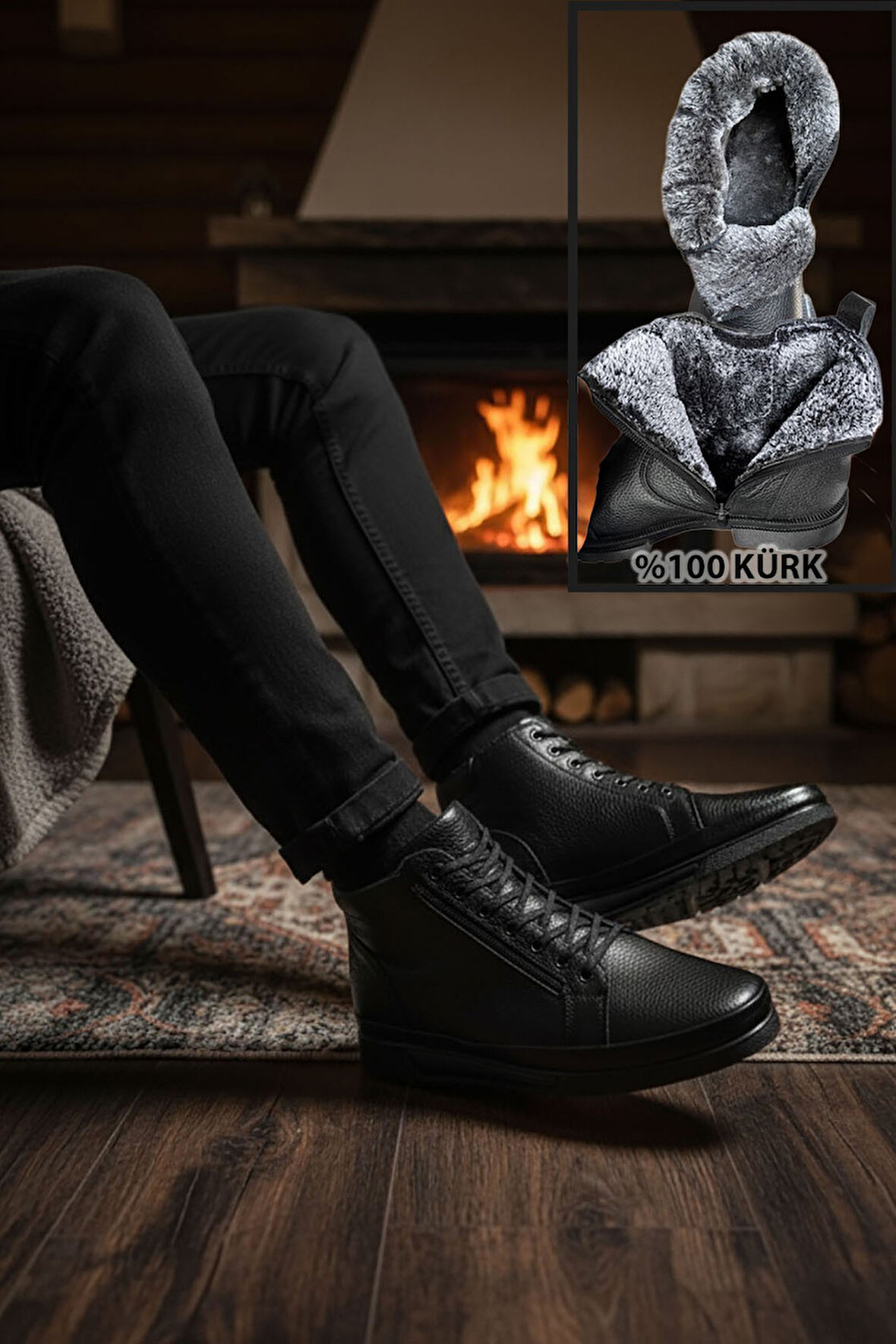 Big King Fermuarlı İçi Kürklü Hakiki Deri Erkek Bot