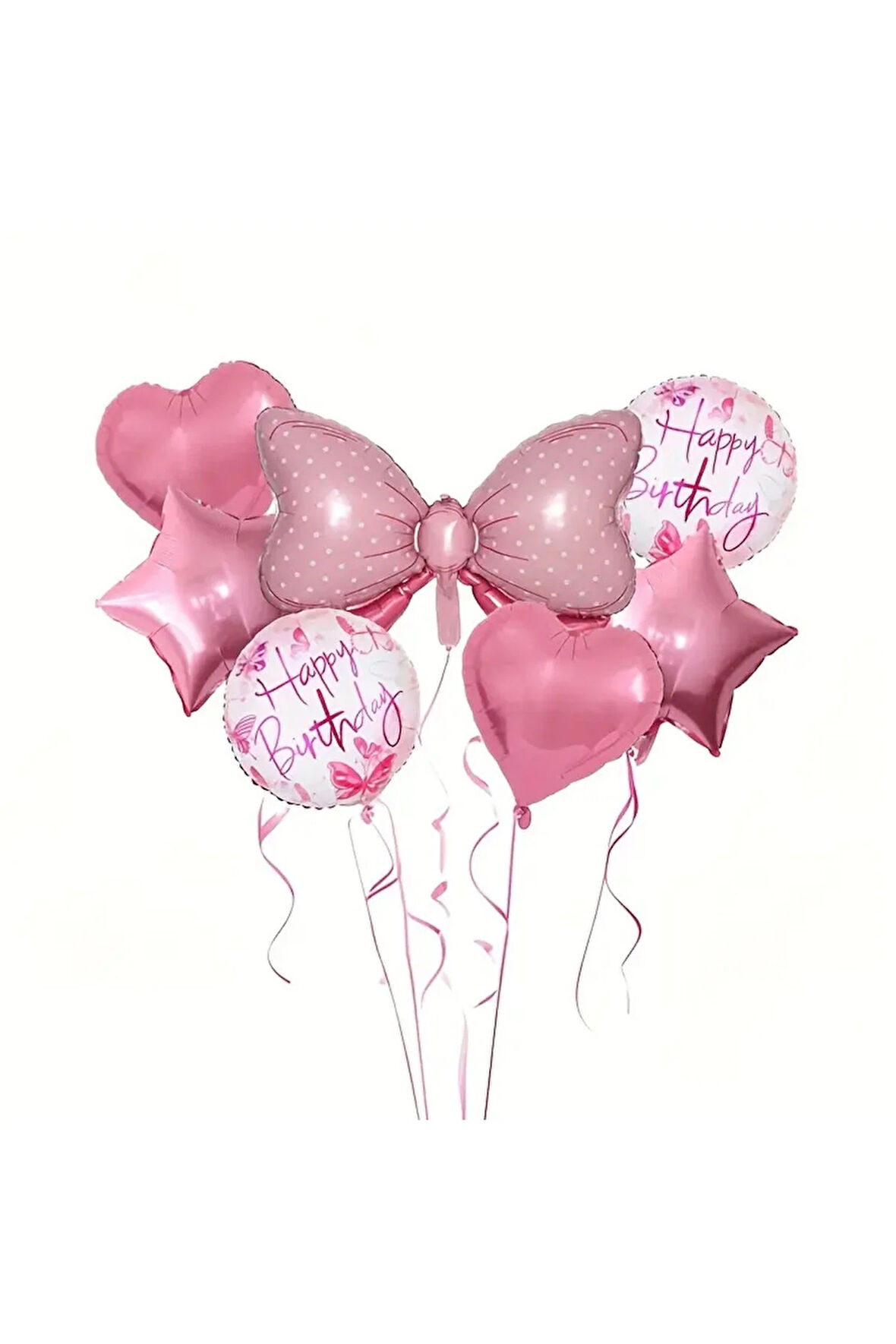7 adet Pembe Kurdele Temelli Doğum Günü Balon Seti