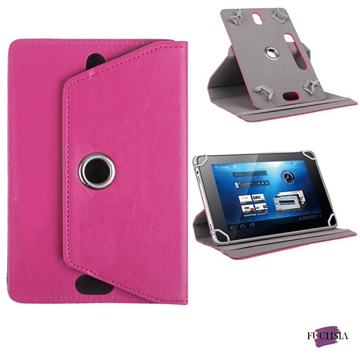 Huawei MatePad T10S 10.1 inç Uyumlu Fuchsia 360° Dönebilen Standlı Kapaklı Universal Tablet Kılıfı