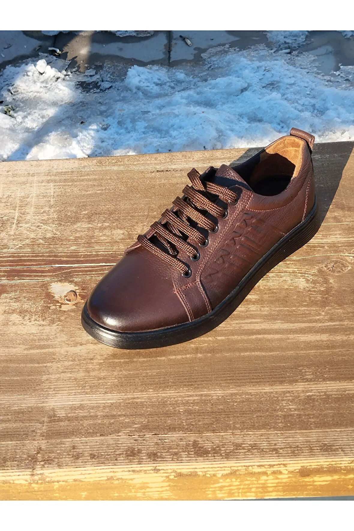 Erkek Mevsimlik Sportif Kundura Hakiki Deri  Kauççuk Taban  Bağcıklı  Otobetik ve  Kahve Renk