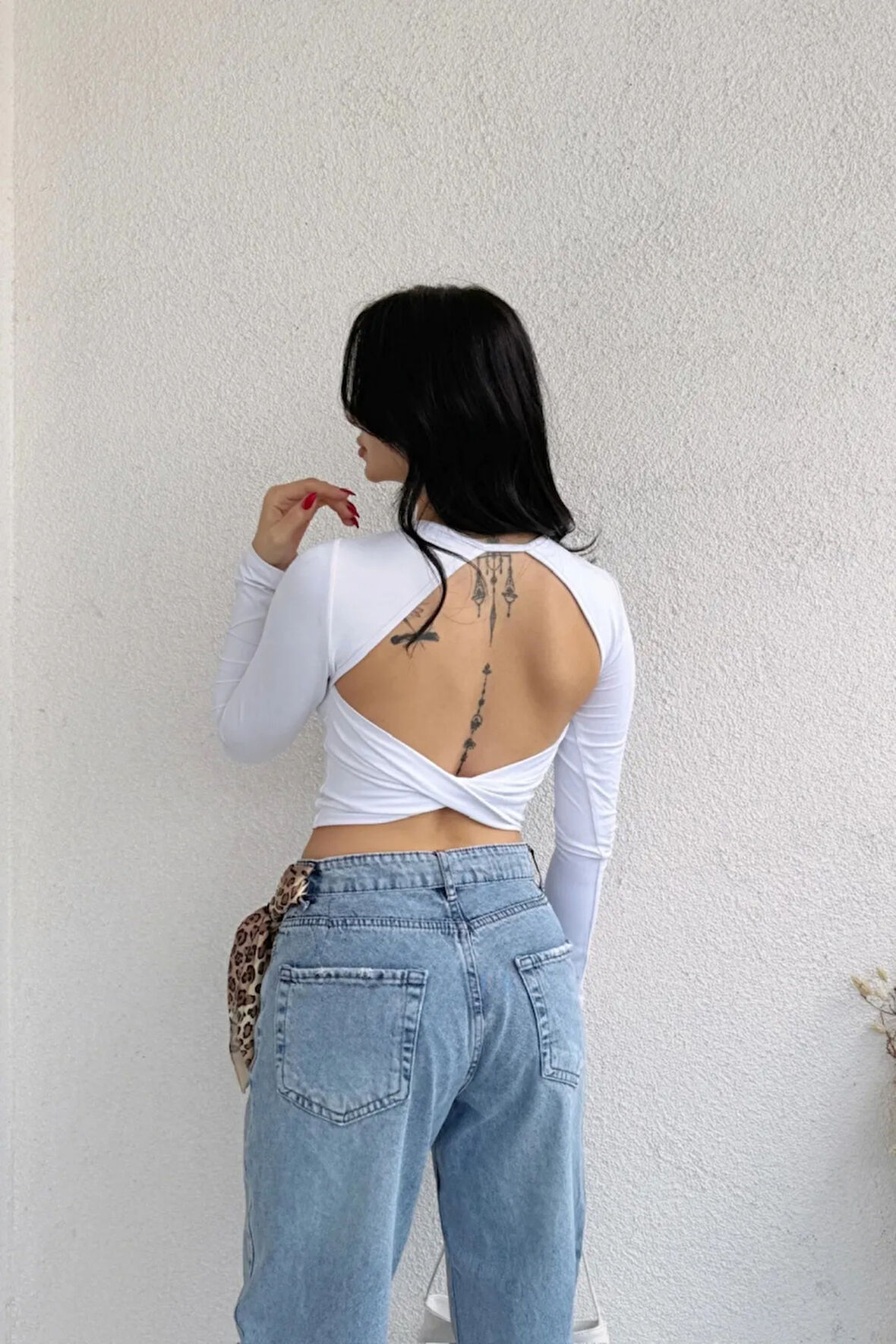 Sırt Dekolteli Basic Dalgıç Crop Bluz