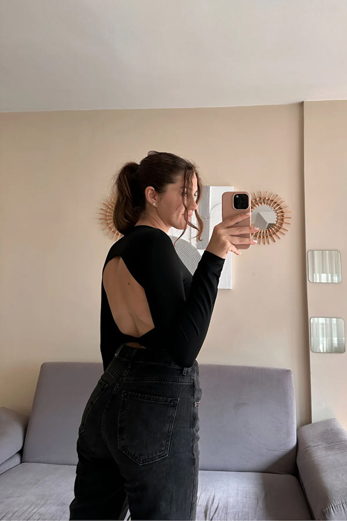 Sırt Dekolte Basic Crop Bluz
