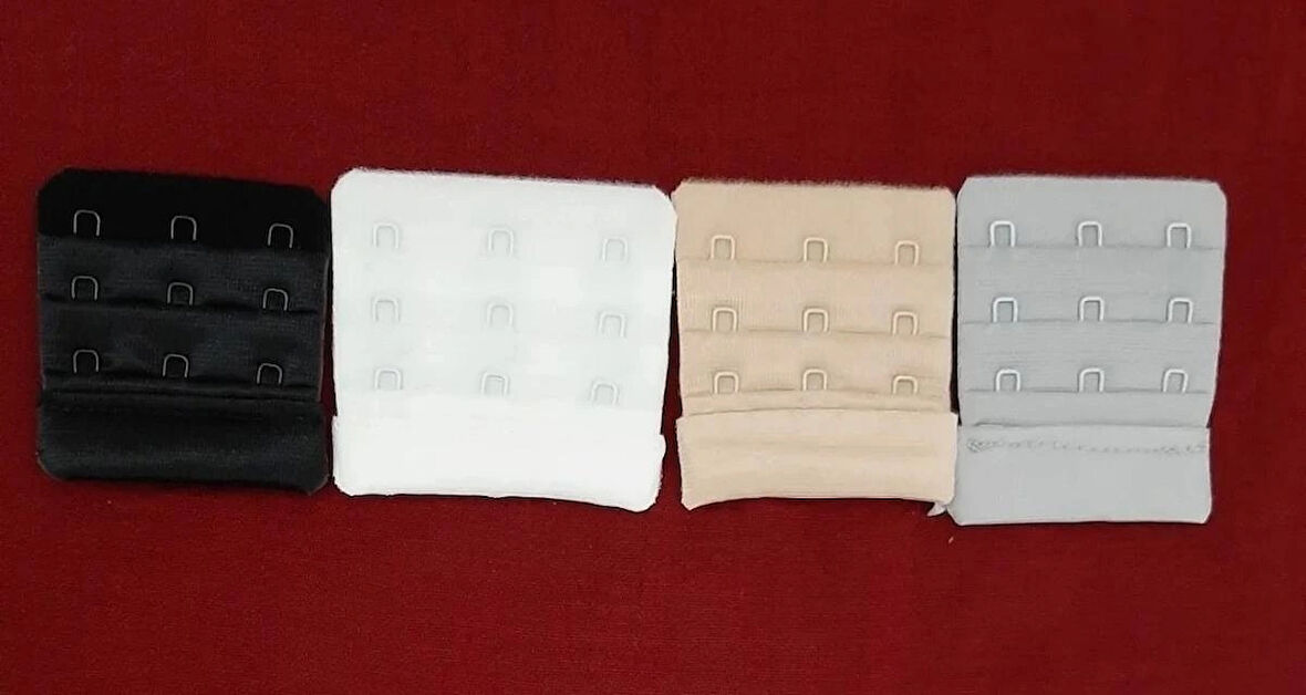 Kadın 3'lü Kanca Sütyen Uzatma Kopçası Agraf/ Ek Aparatı Seti 4'lü Paket Renk (SİYAH-BEYAZ-TEN-GRİ)