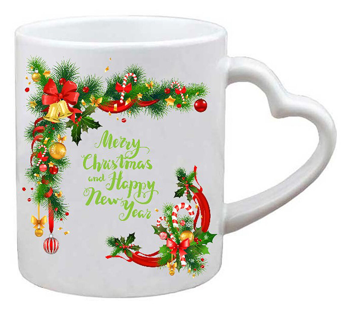 Kişiye Özel Yılbaşı Noel Merry Christmas Yeni Yıl Hediye Kalp Kulp Baskılı Kupa Bardak