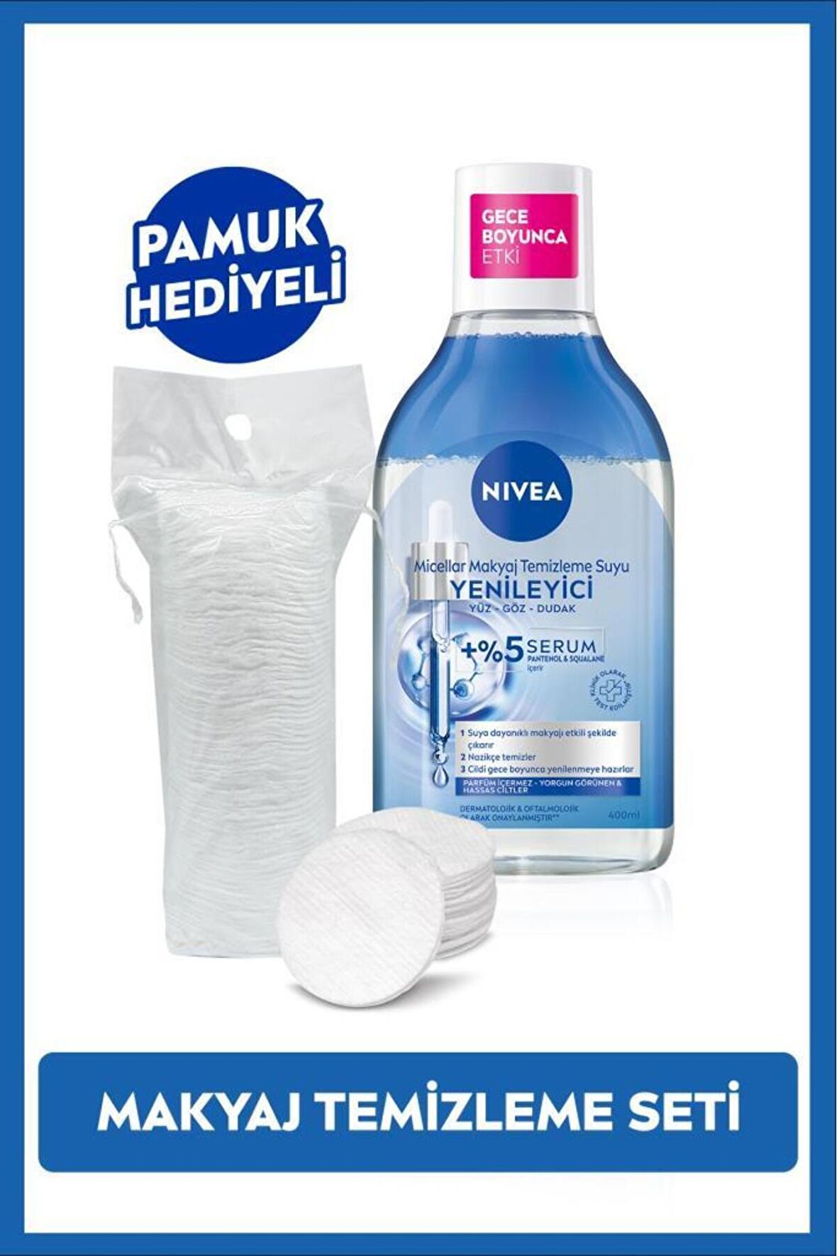 Nivea Yenileyici Micellar Makyaj Temizleme Suyu 400ml, Serum Içerikli, Yorgun Ciltler, Pamuk Hediyeli