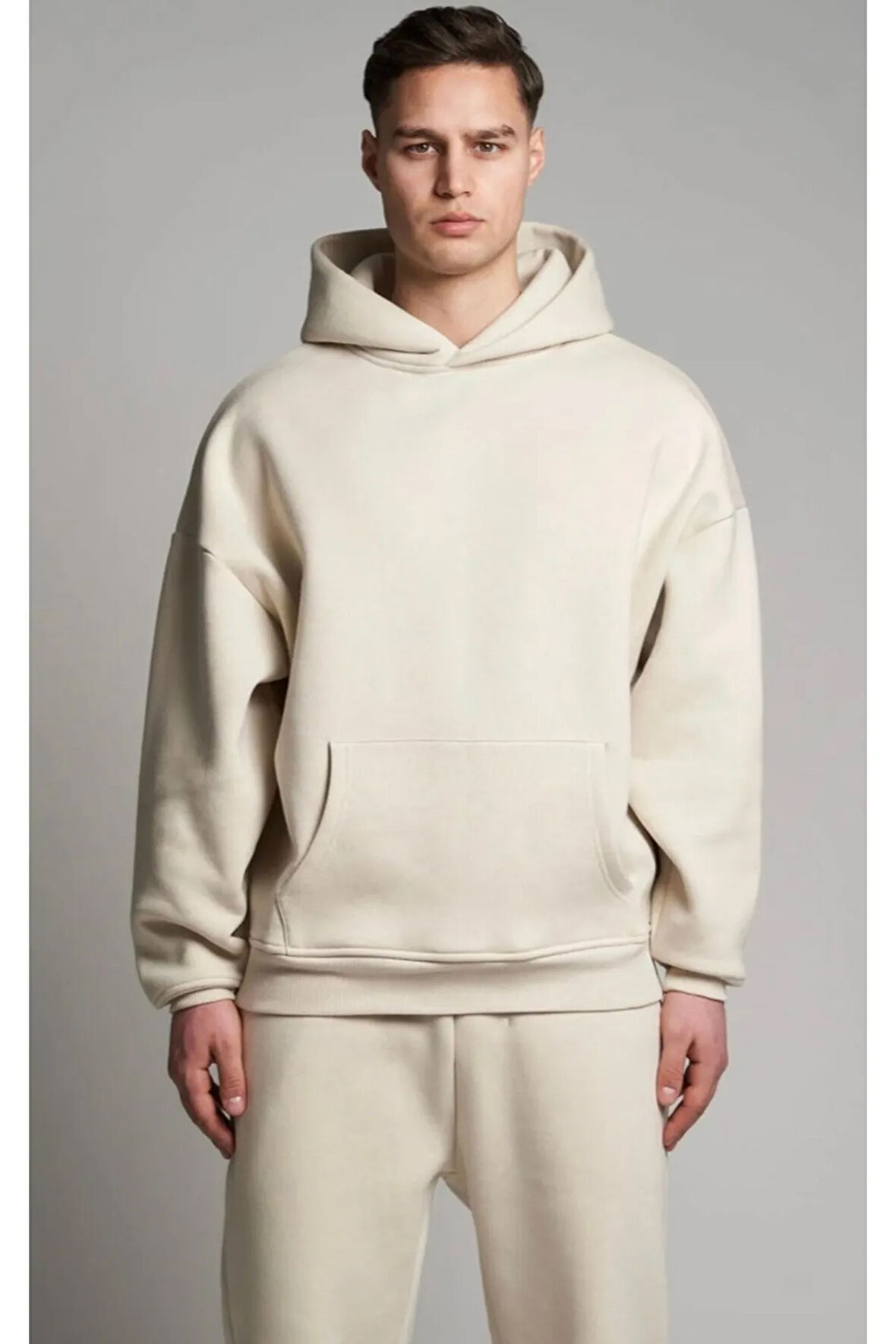 Erkek Bej Rengi Oversize Sweatshirt