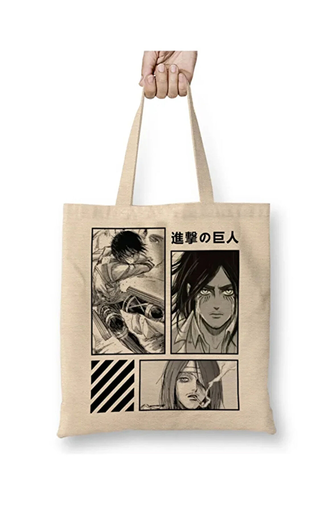 Mikasa And Eren Jager Attack On Titan Bez Çanta Uzun Saplı Alışveriş Çantası Plaj Çantası