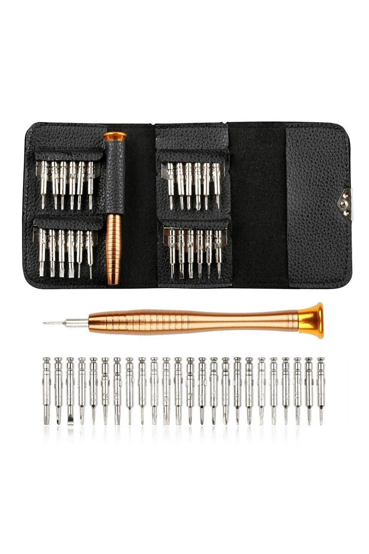25 Parça Mıknatıslı Tornavida Seti Deri Çantalı Laptop Gözlük Saat Tamir