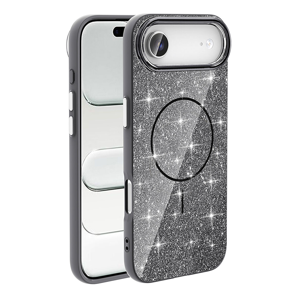 iPhone 17 Air Kılıf Kablosuz Şarj Özellikli Parlayan Simli Okso Kapak