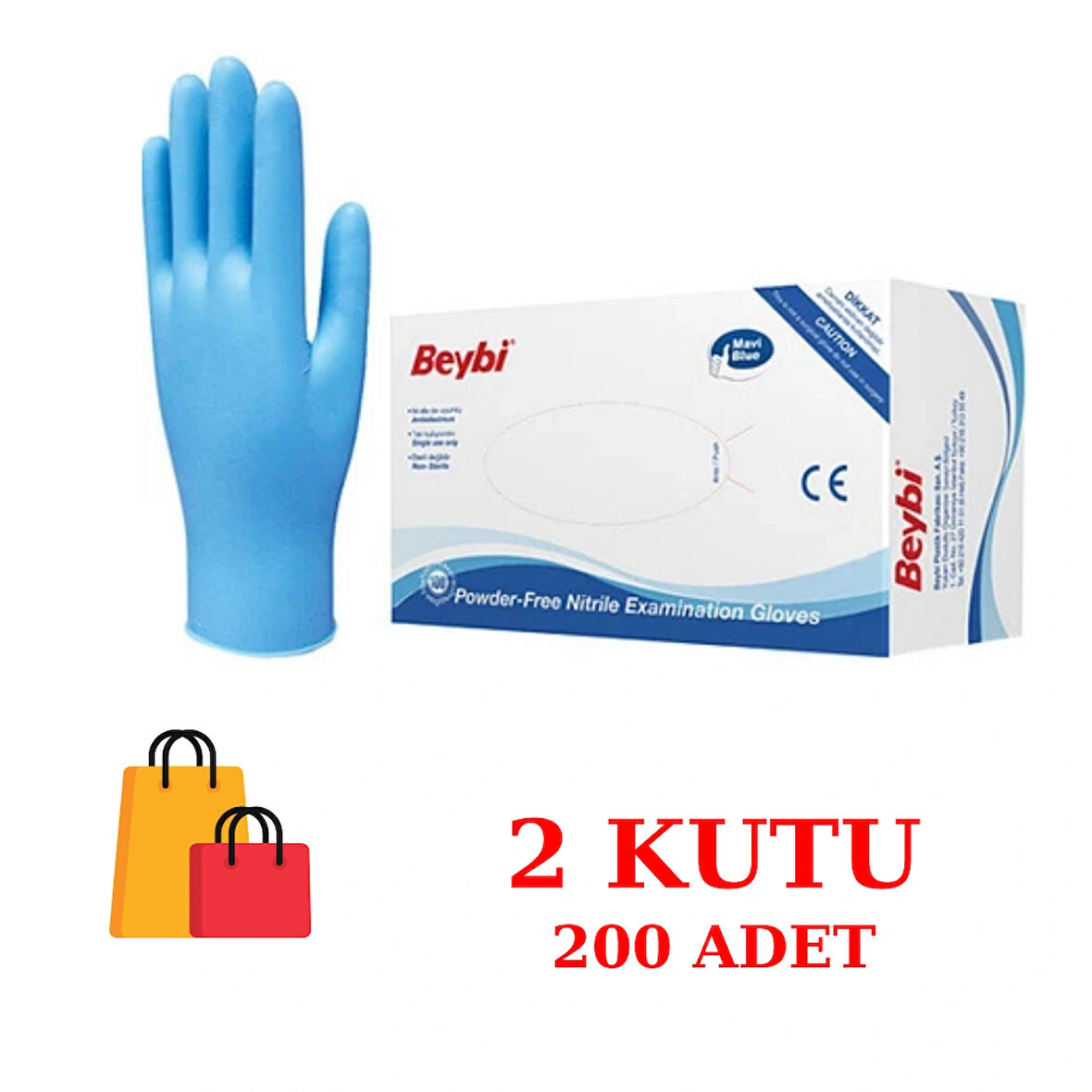 Beybi Nitril Eldiven Pudrasız Orijinal Mavi Medium M Boy 2 Kutu (200 Adet)