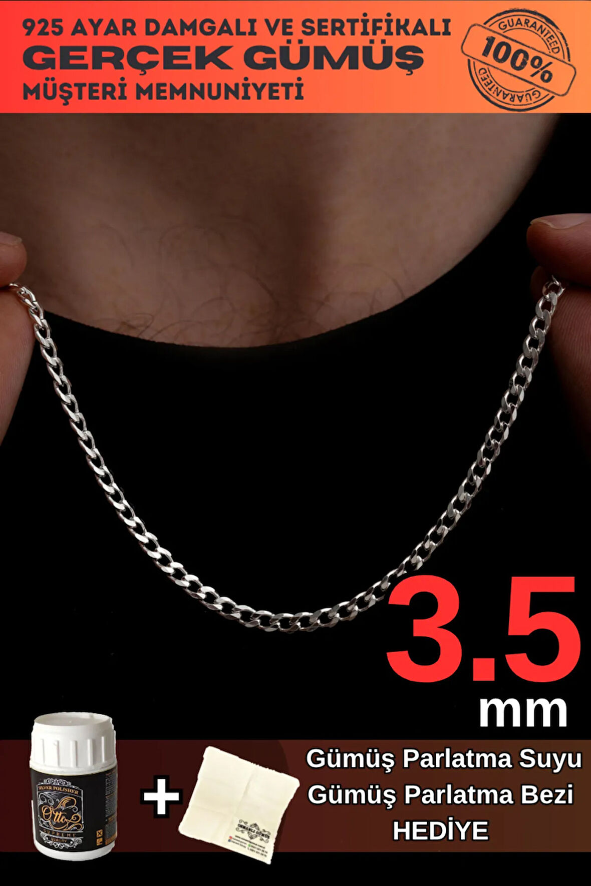 Erkek Gümüş Kolye - 3.5mm Gurmet Model 925 Ayar Gümüş Erkek Kolye Zincir 2472532776430