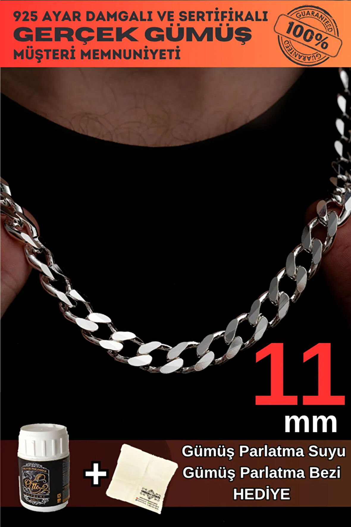 Erkek Gümüş Kolye - 11m Gurmet Model 925 Ayar Gümüş Erkek Kolye Zincir 2472532776430