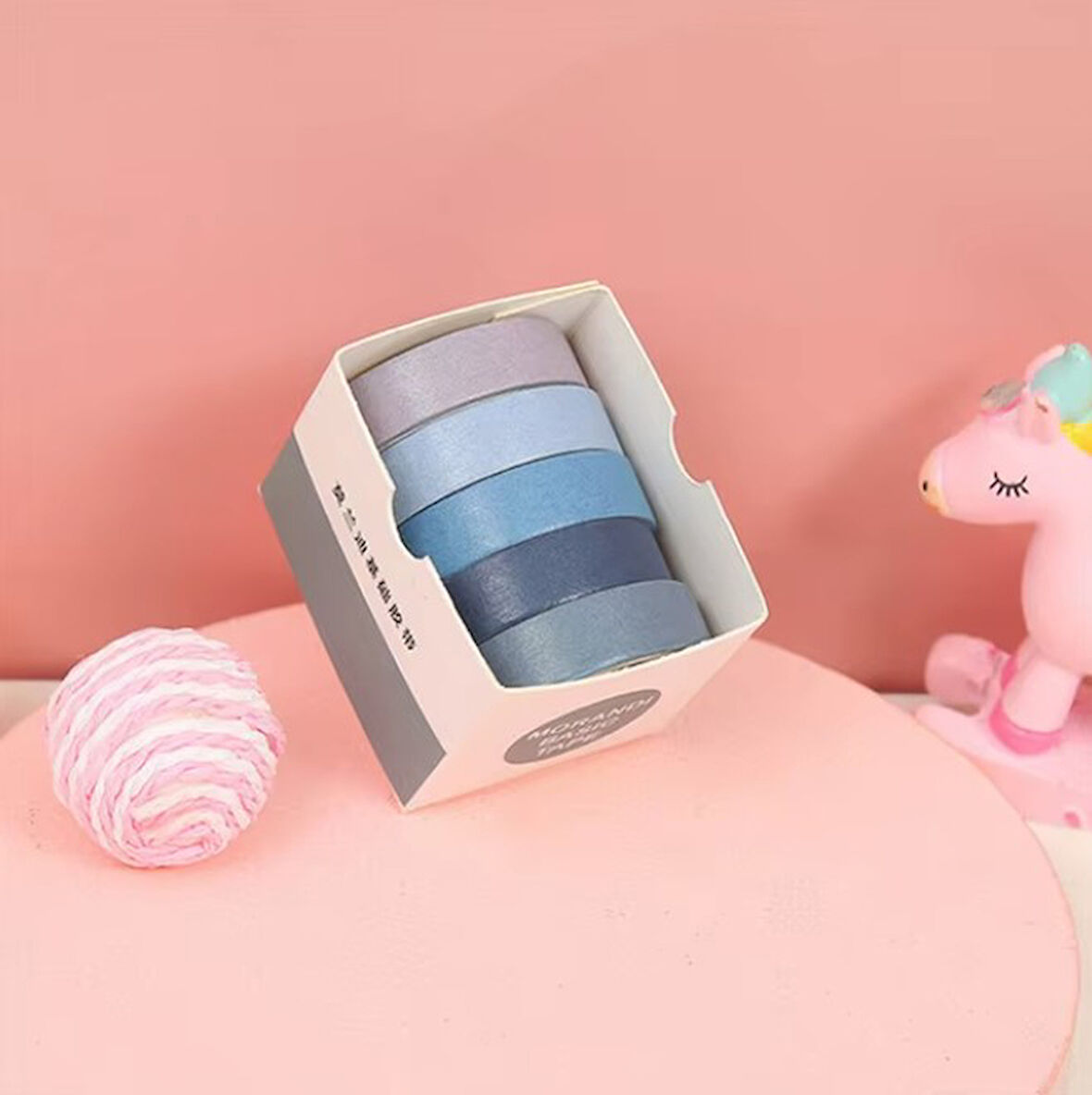 Vintage Washi Tape Bant Yapışkanlı Maskeleme Kağıdı Renkli Bant 5 li - Mavi Tonları N3