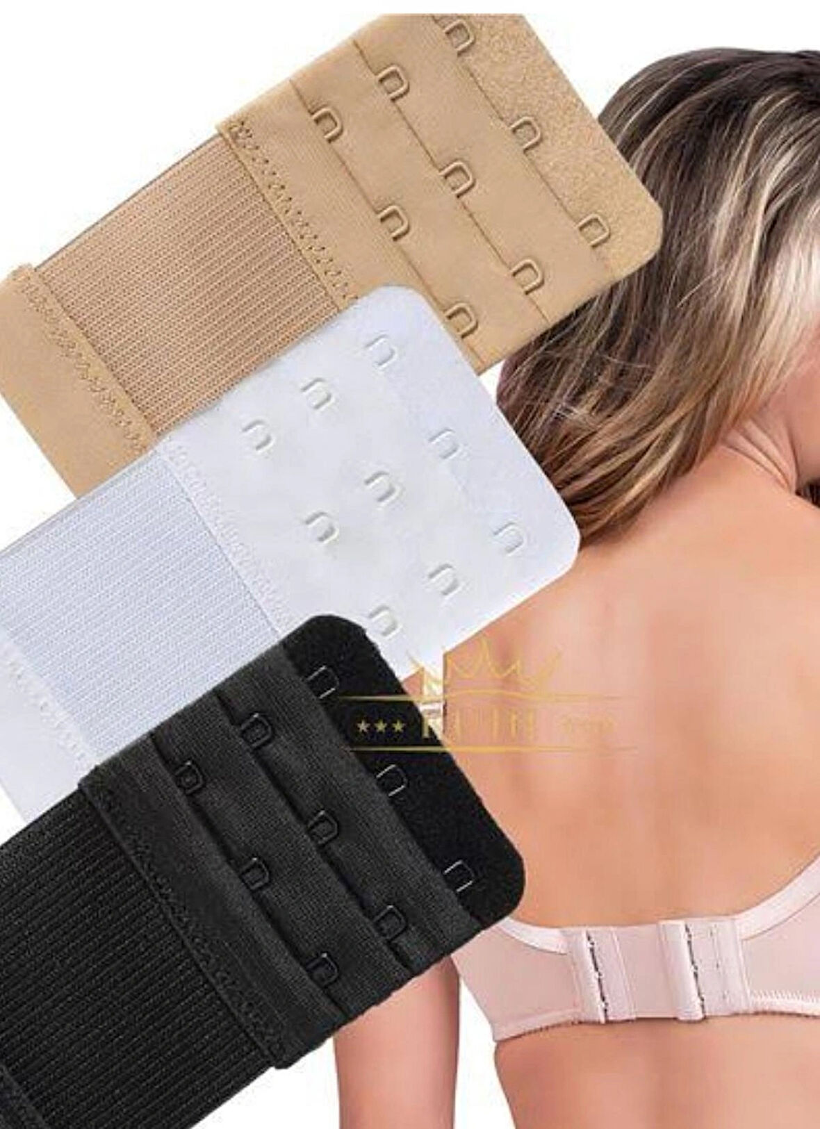 Kadın 3'lü Kanca Lastikli Sütyen Uzatma Kopçası Agraf / Ek Aparatı Seti 3'lü Paket