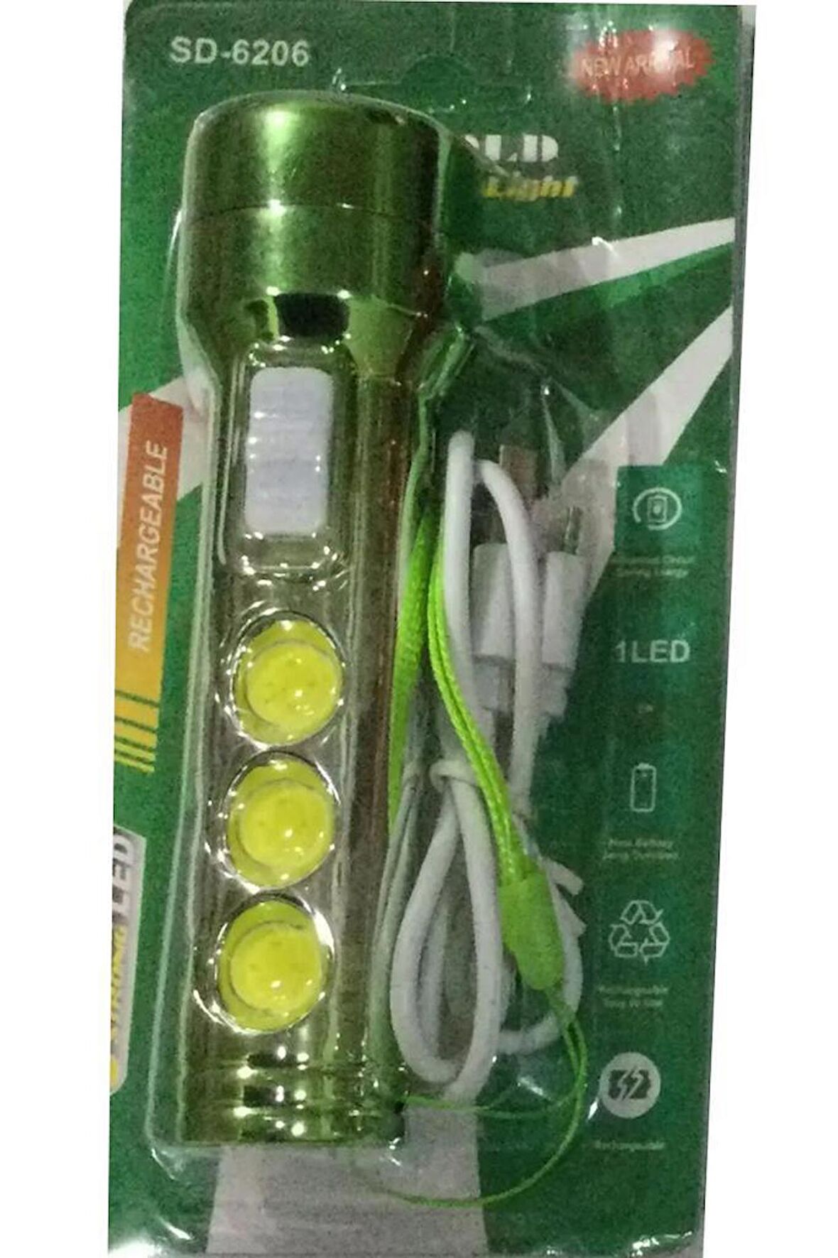 Ultra Güçlü Usb Şarjlı Yeşil El Feneri Kamp Feneri Avcılık Feneri