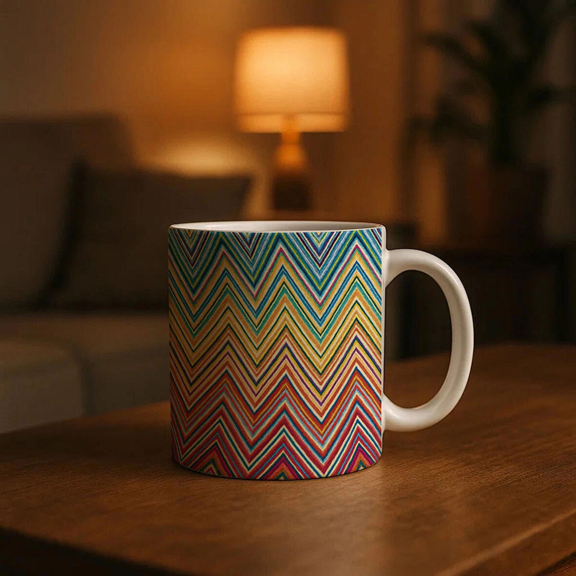 Canlı Renkli Zikzak Desenli Kupa Bardak