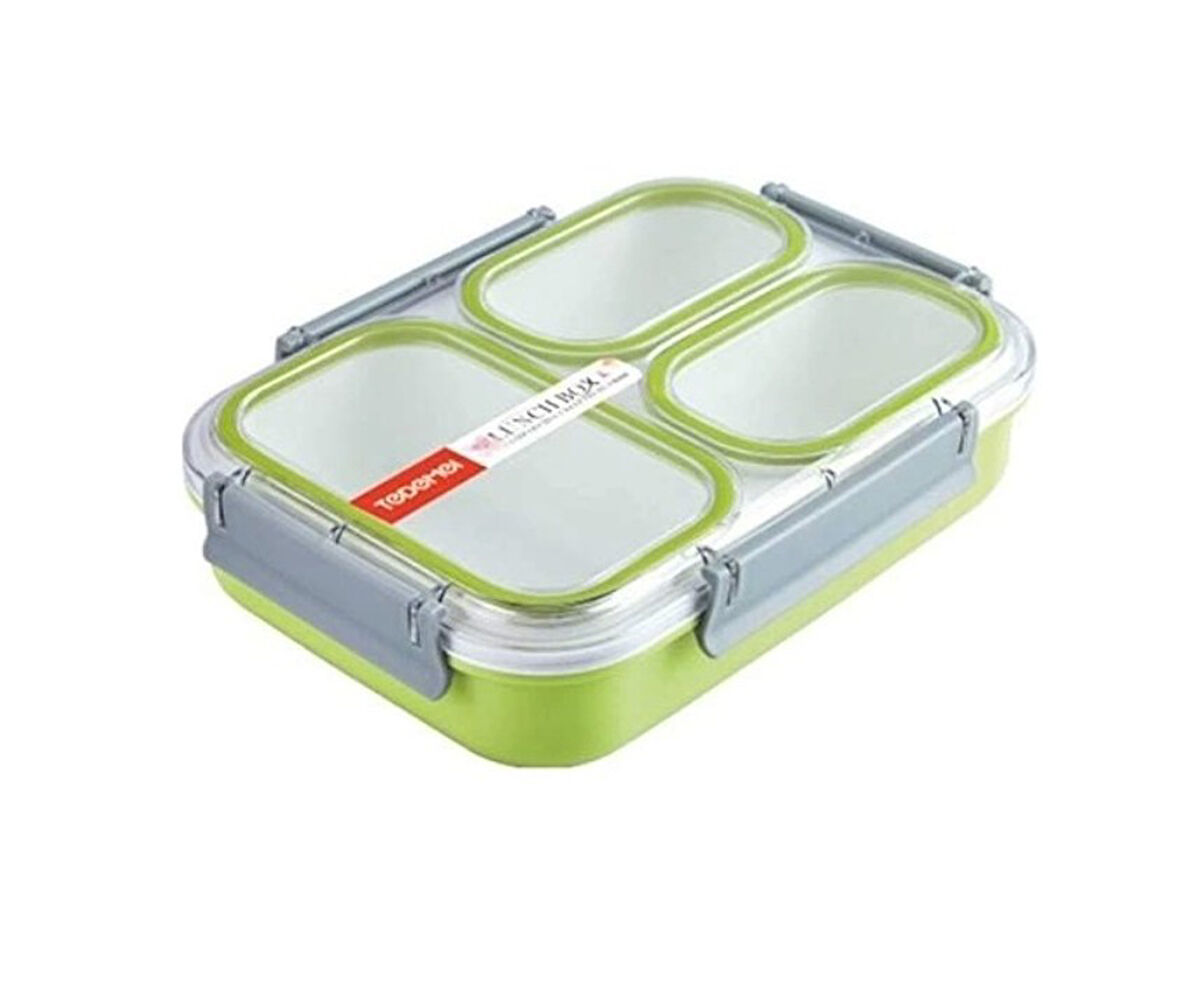 Bölmeli Paslanmaz Çelik Saklama Kabı Sızdırmayan Beslenme Kabı 1200 ml - Yeşil