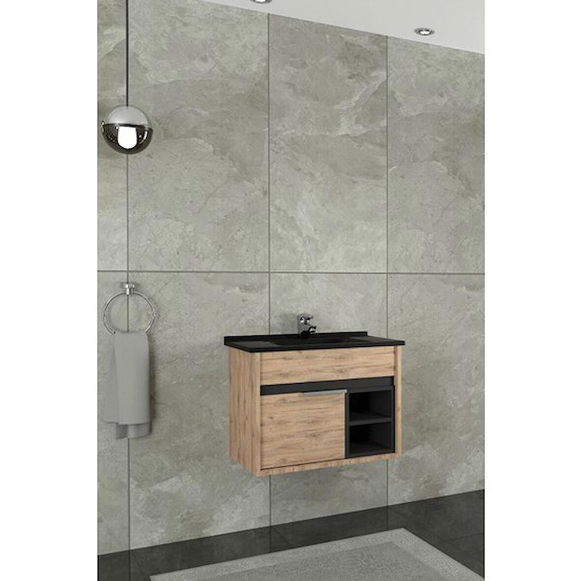 Napoli 65 Cm Siyah Lavabolu Alt Modül
