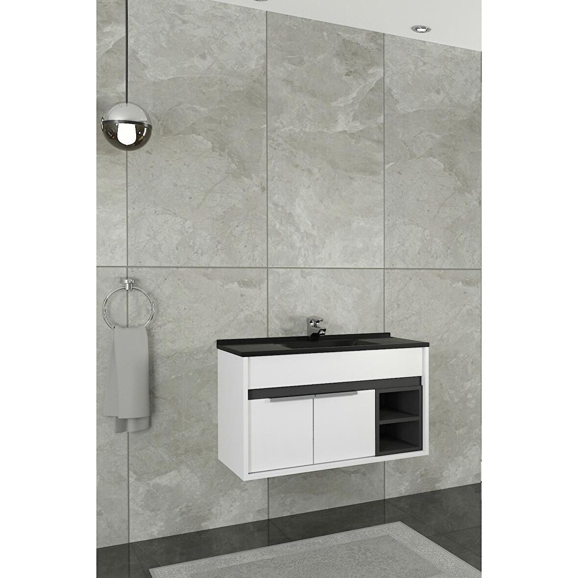 Napoli 85 Cm Siyah Lavabolu Alt Modül