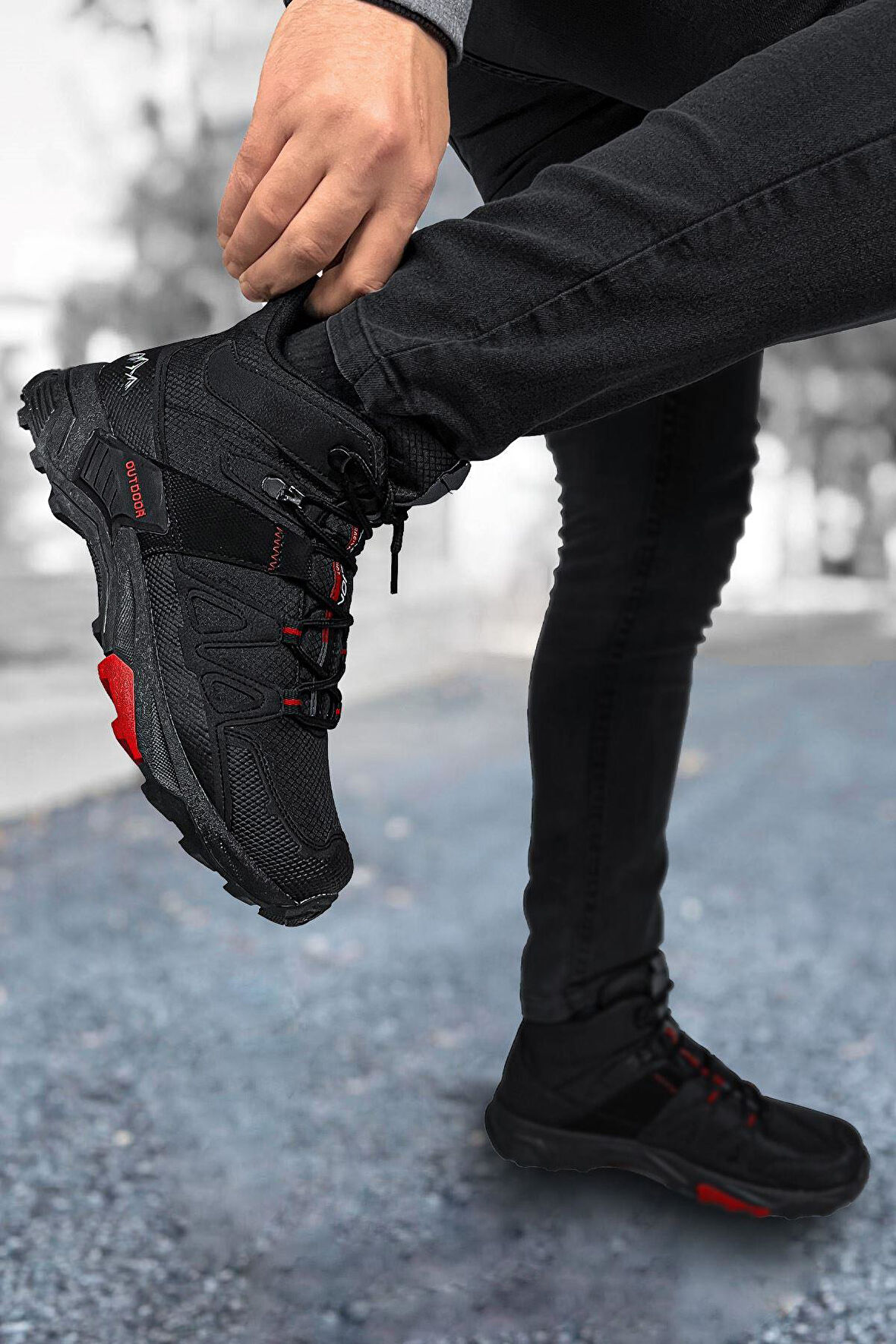 Siyah Kırmızı Outdoor Trekking Erkek Spor Bot