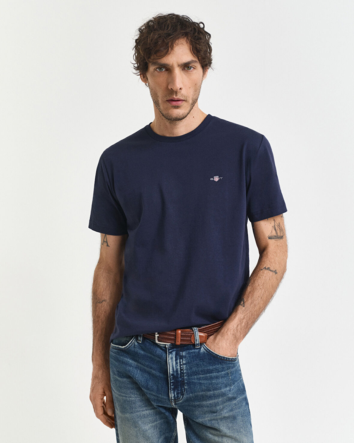 GANT Erkek Lacivert Regular Fit Bisiklet Yaka T-Shirt