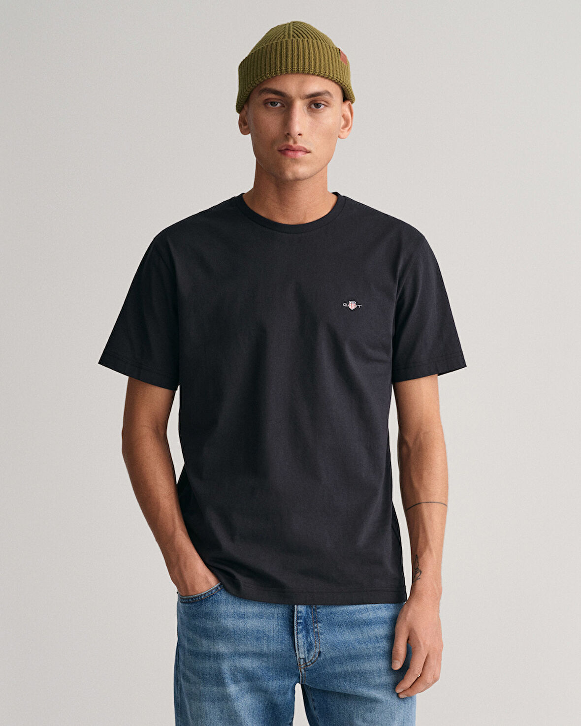 GANT Erkek Siyah Regular Fit Bisiklet Yaka T-Shirt