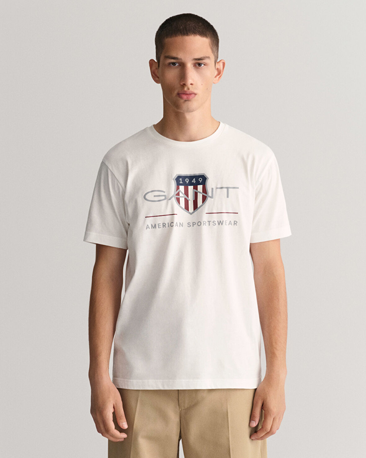 GANT Erkek Beyaz Regular Fit Bisiklet Yaka Logolu T-Shirt
