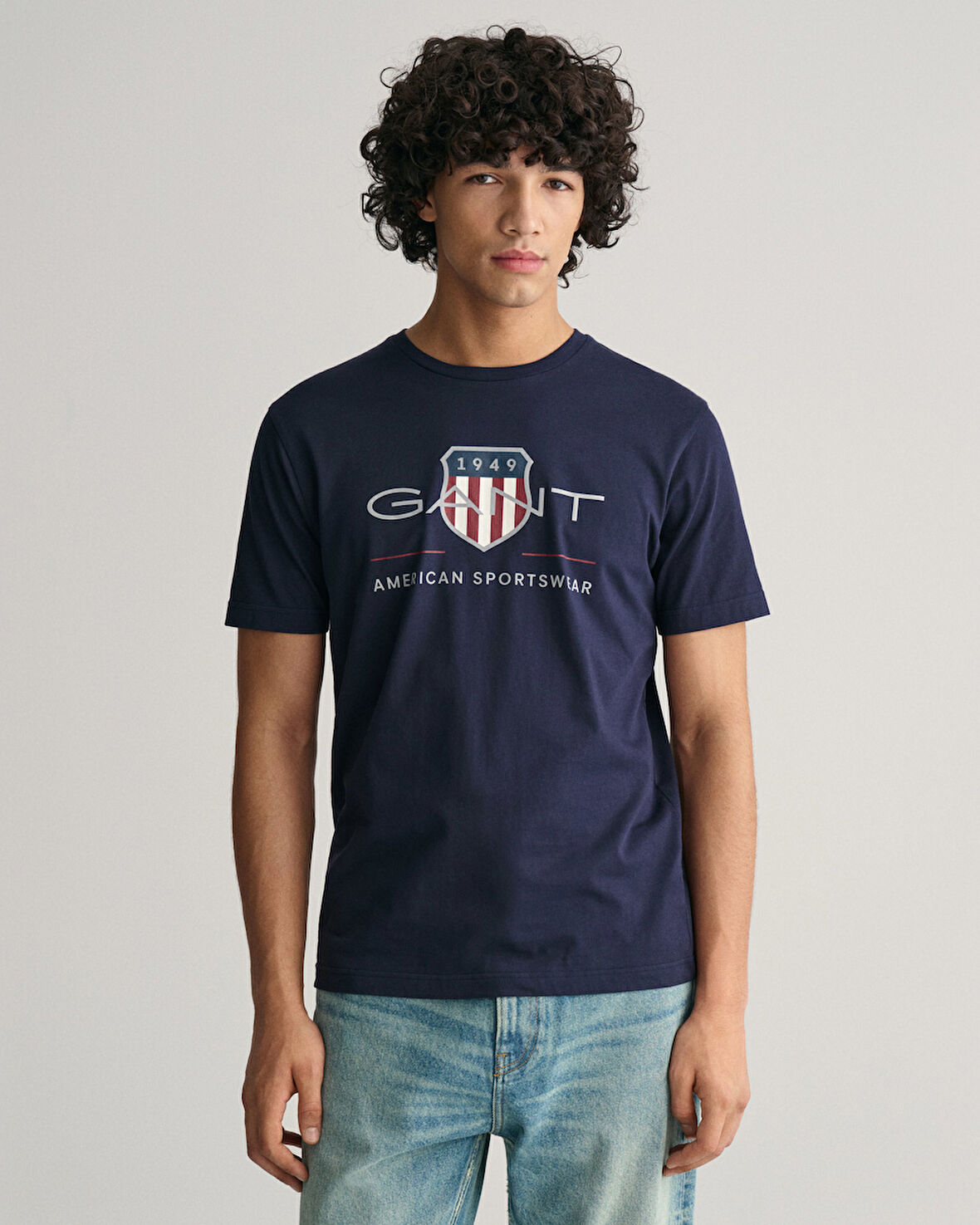 GANT Erkek Lacivert Regular Fit Bisiklet Yaka Logolu T-Shirt