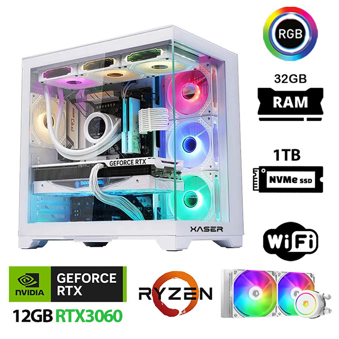 Xaser Sword X80 Ryzen 7 5700X 32GB Ram 1TB M.2 NVMe SSD 12GB RTX3060 Sıvı Soğutmalı Oyuncu Bilgisayarı