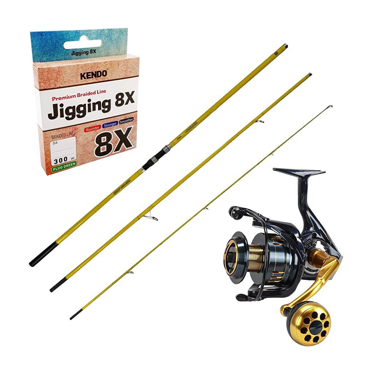YekOutdoor Yüksek Kalite Olta Seti Okuma Makaira Surf 4,50 cm 100-250 3 Parça Yellow Surf Kamışı&Okuma Salina SA-6000HA Blue 6+1BB Olta Makinesi