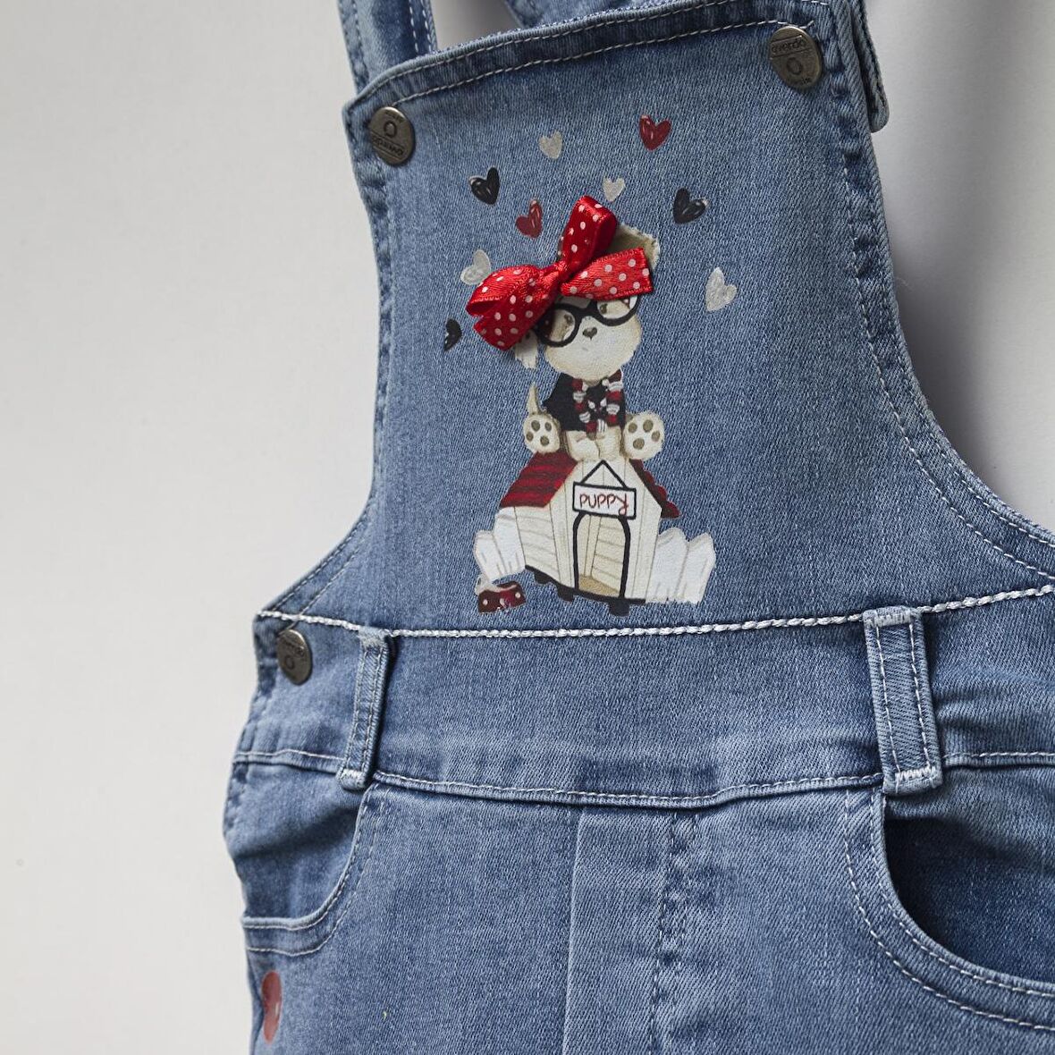 Kız Çocuk Şortlu Mavi Kot Salopet