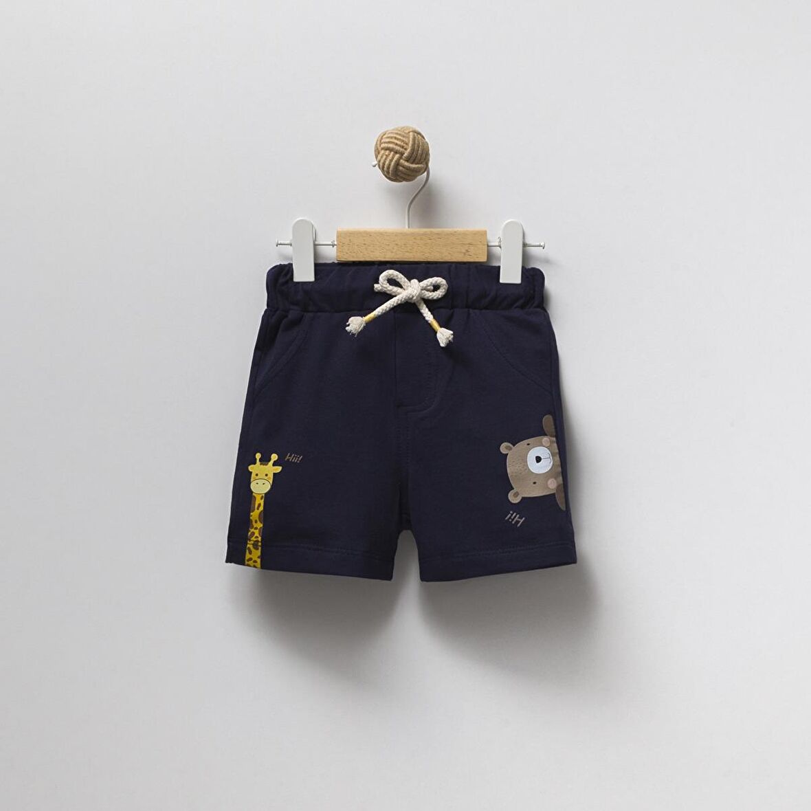 2ip Ayıcık Baskılı Beli Lastikli Unisex  Şort