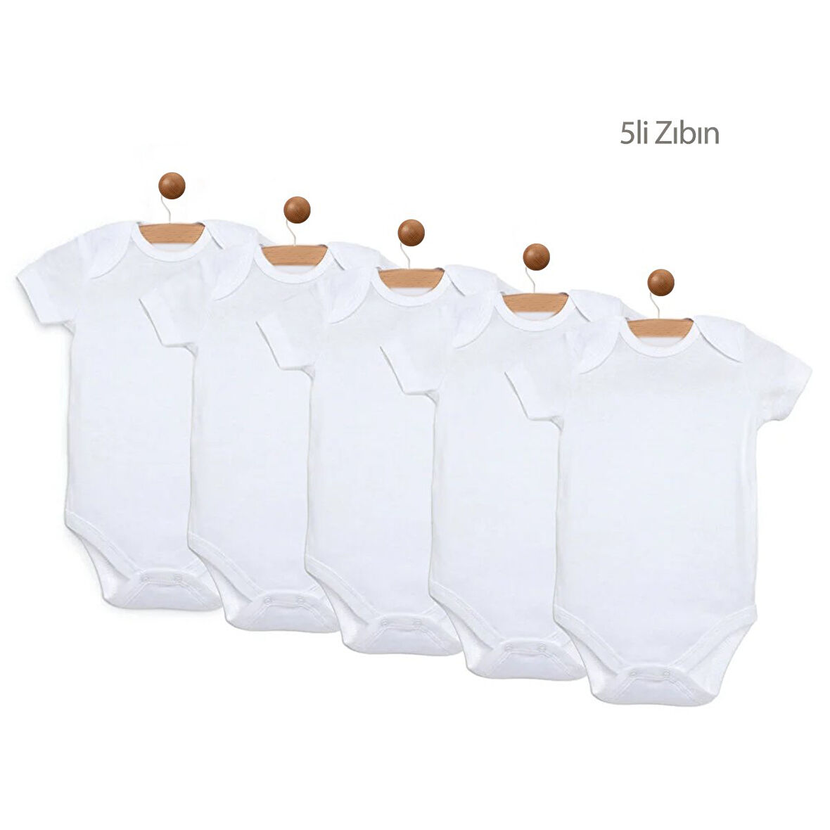 Bebek Basic Ribana Zarf Yaka 5li Kısa Kol Çıtçıtlı Zıbın Body - Beyaz