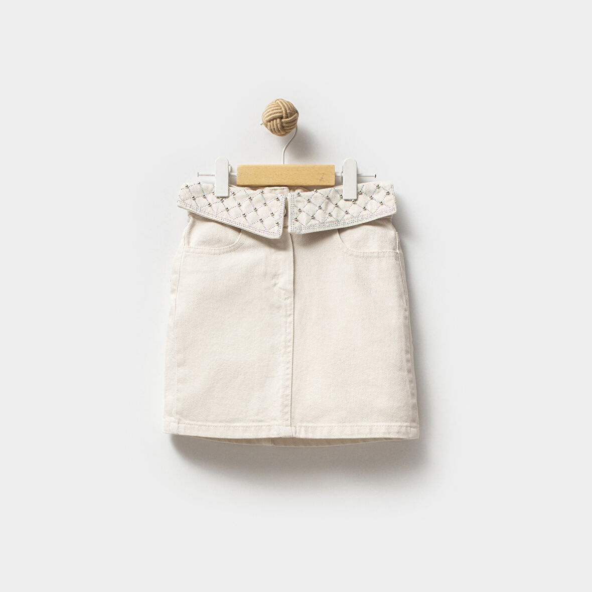 Bel Detaylı Zirkon Taş İşlemeli Kız Çocuk Renkli Kot Etek