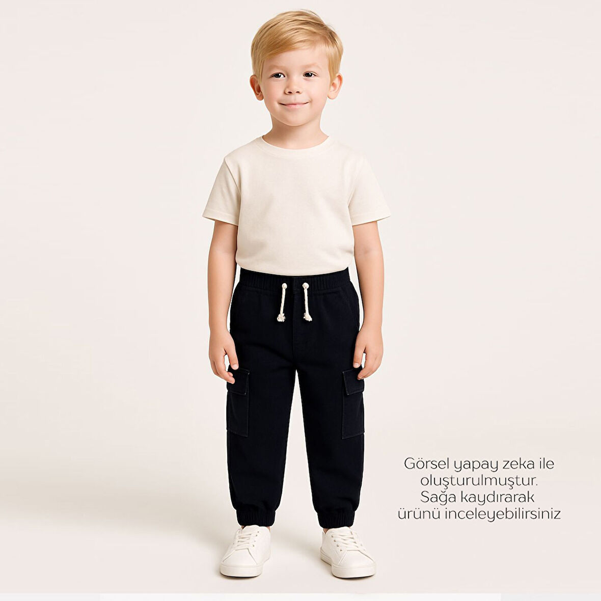 Erkek Çocuk Kargo Cepli Paçası Beli Lastikli Jogger Pantolon