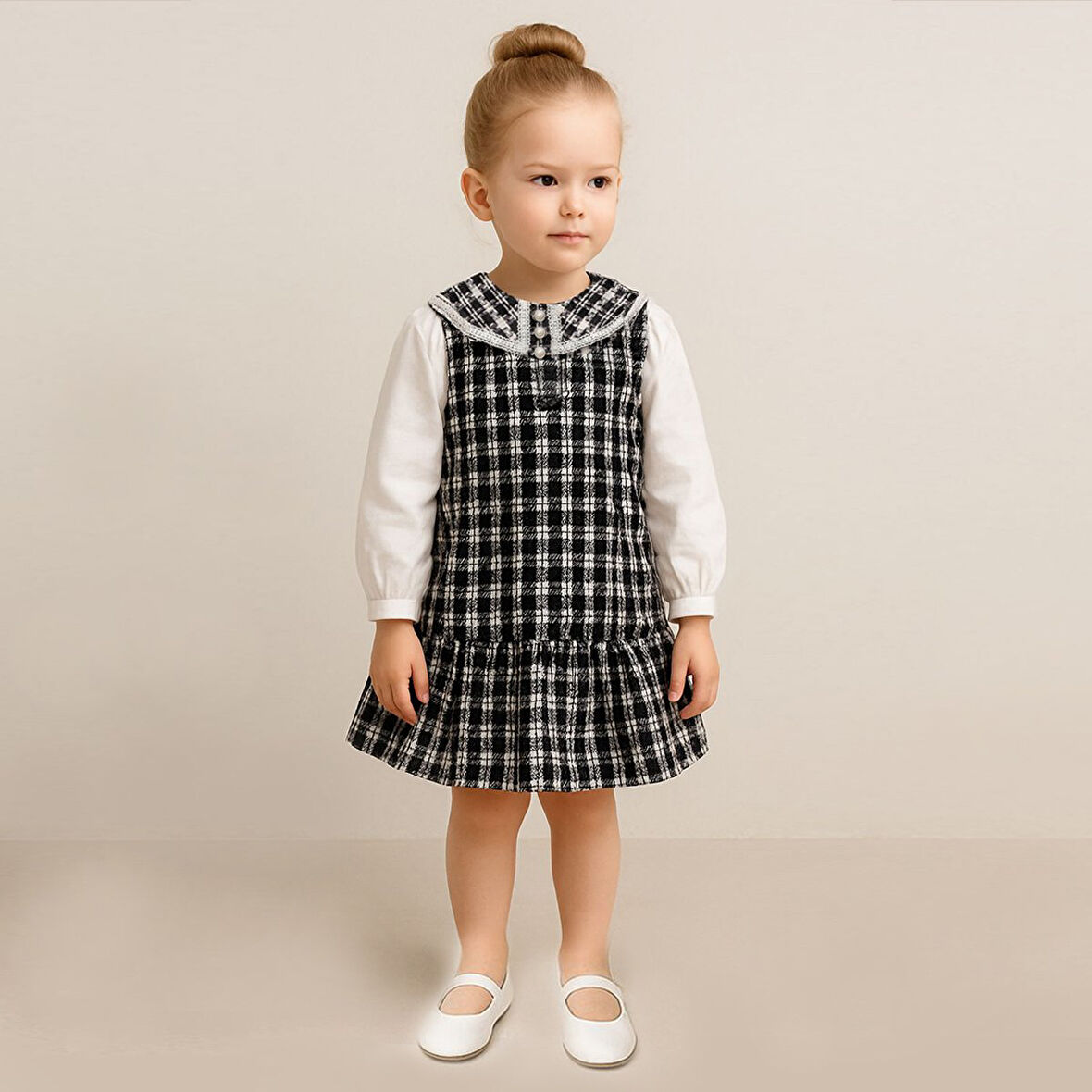 Kız Çocuk Ekose Desenli Tuvit Kumaş Elbise %100 Pamuk