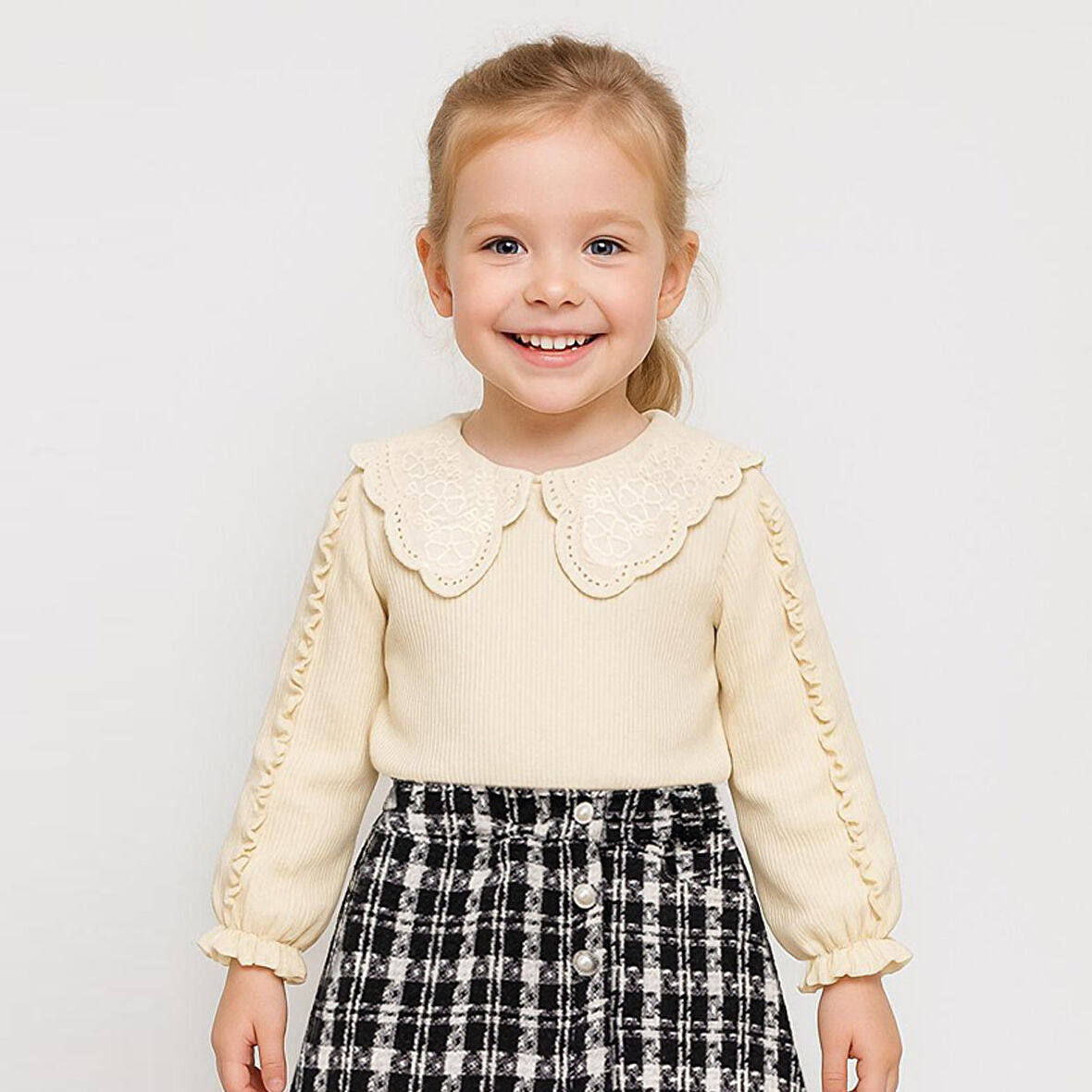 Dantel Bebe Yaka Fırfırlı 2ip Kız Çocuk Uzun Kollu Sweatshirt - %100 Pamuklu