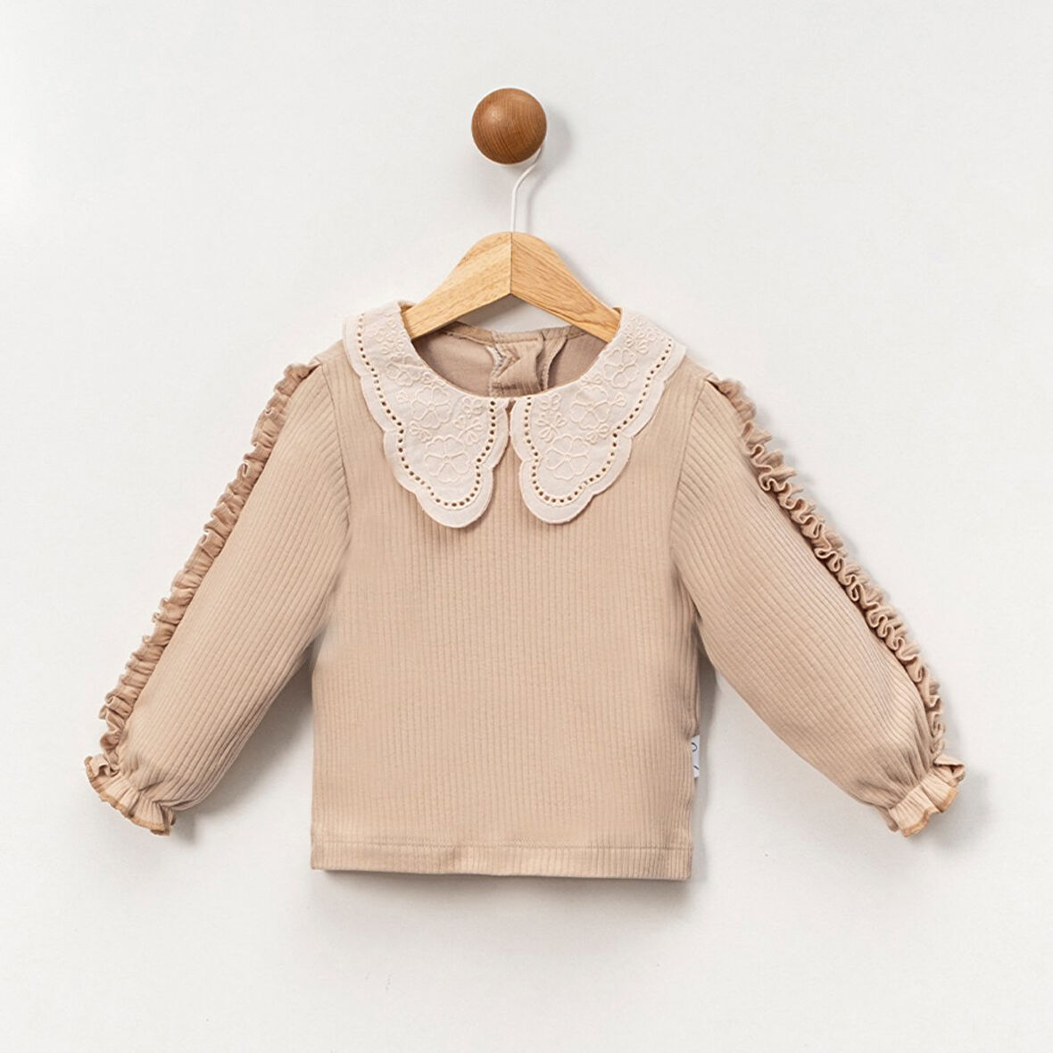 Dantel Bebe Yaka Fırfırlı 2ip Kız Çocuk Uzun Kollu Sweatshirt - %100 Pamuklu