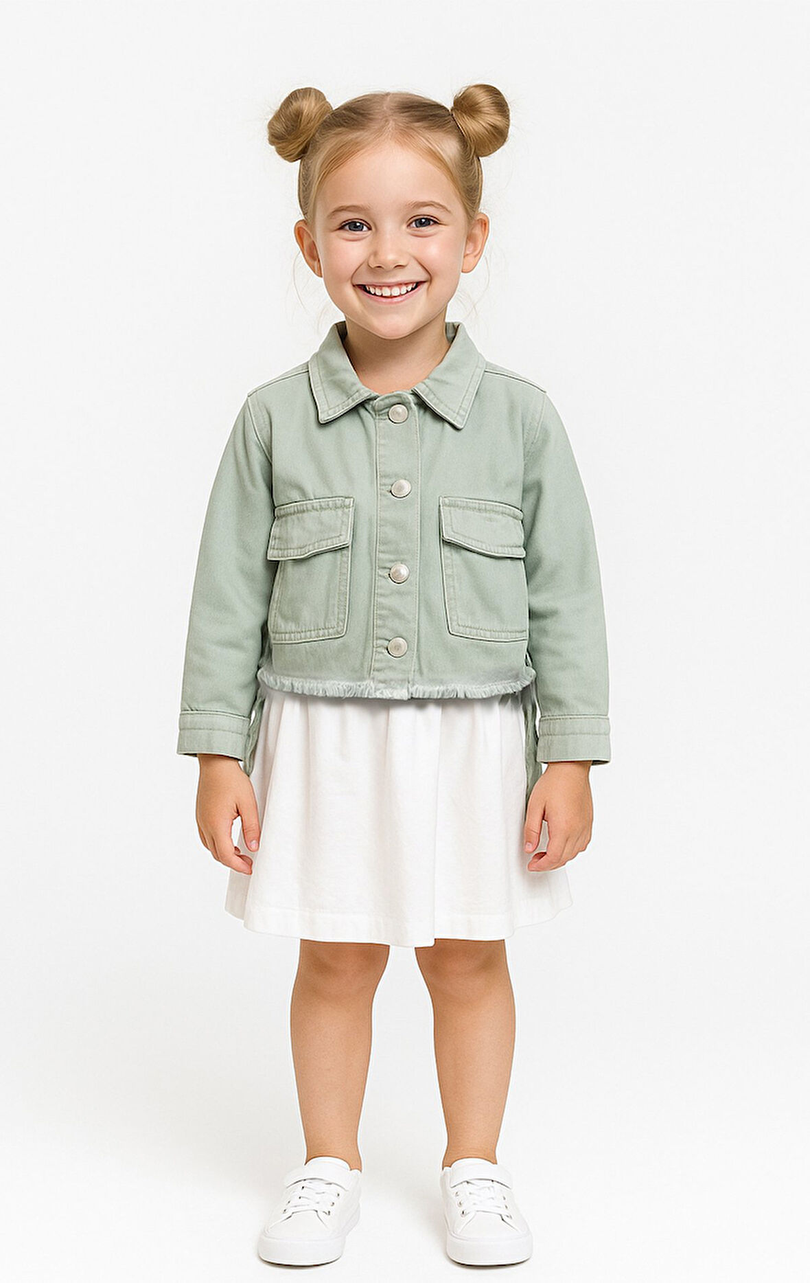 Kız Çocuk Yandan Büzgülü Cepli  Kot ceket