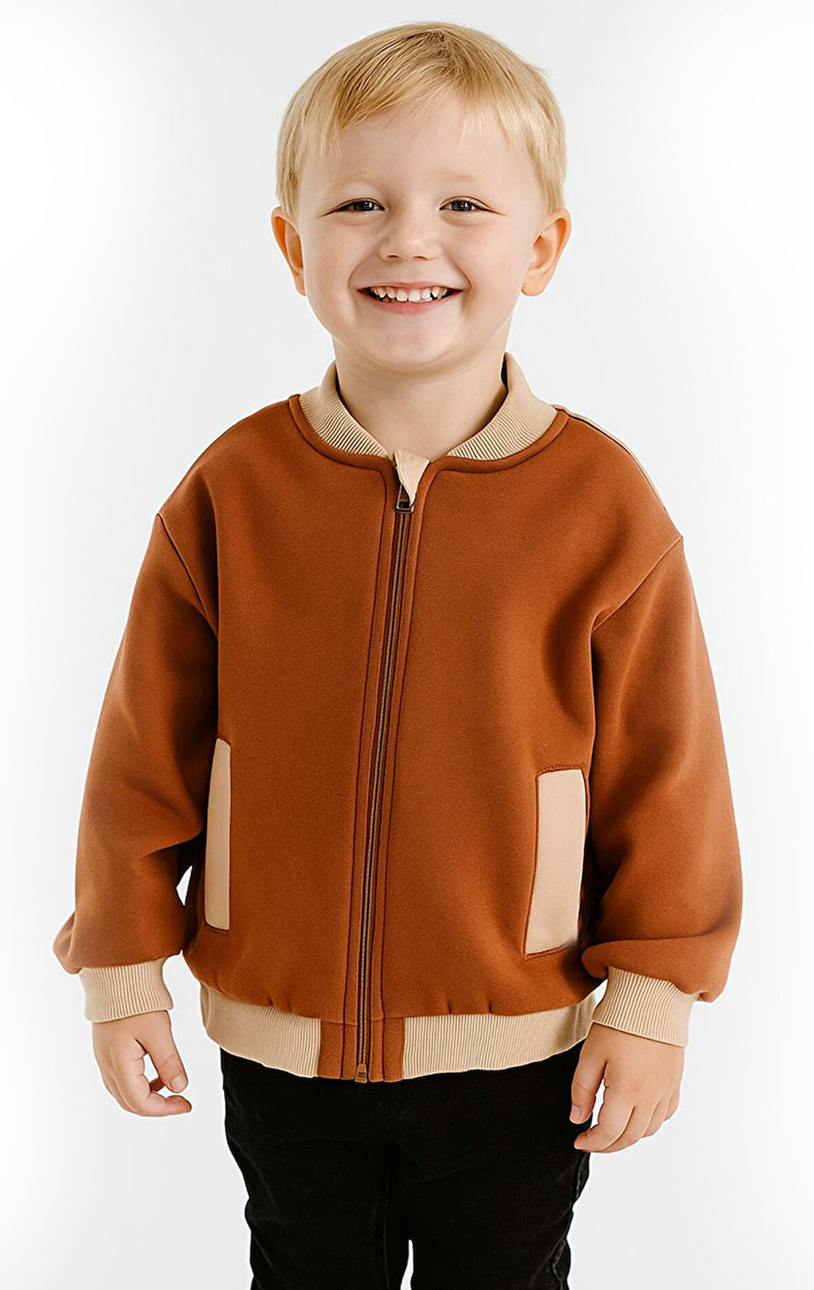 Erkek Çocuk 3iplik  Şardonlu Kışlık Uzun Kollu Fermuarlı Hırka