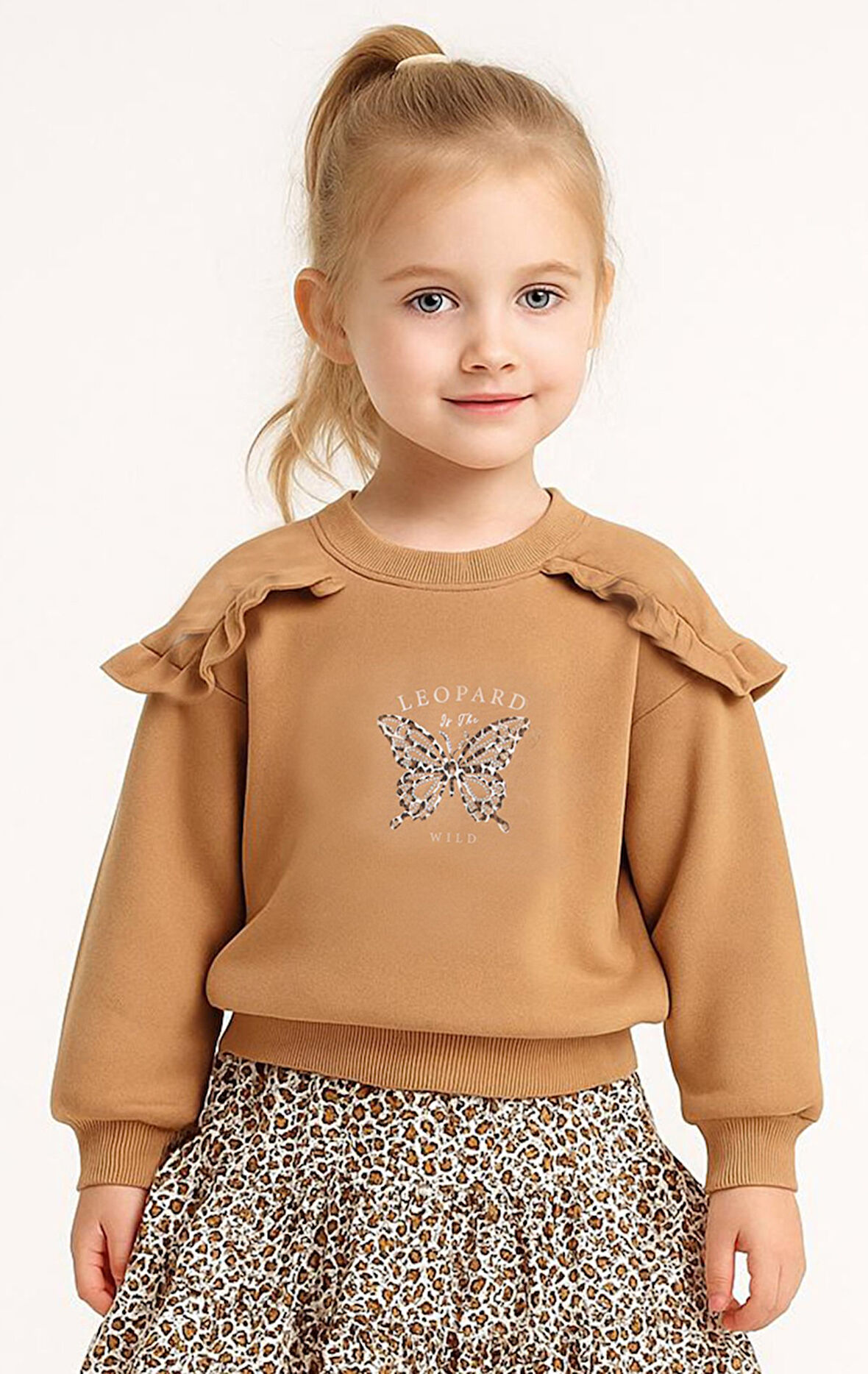 Pamuklu Baskılı Uzun Kol Kız Çocuk Sweatshirt