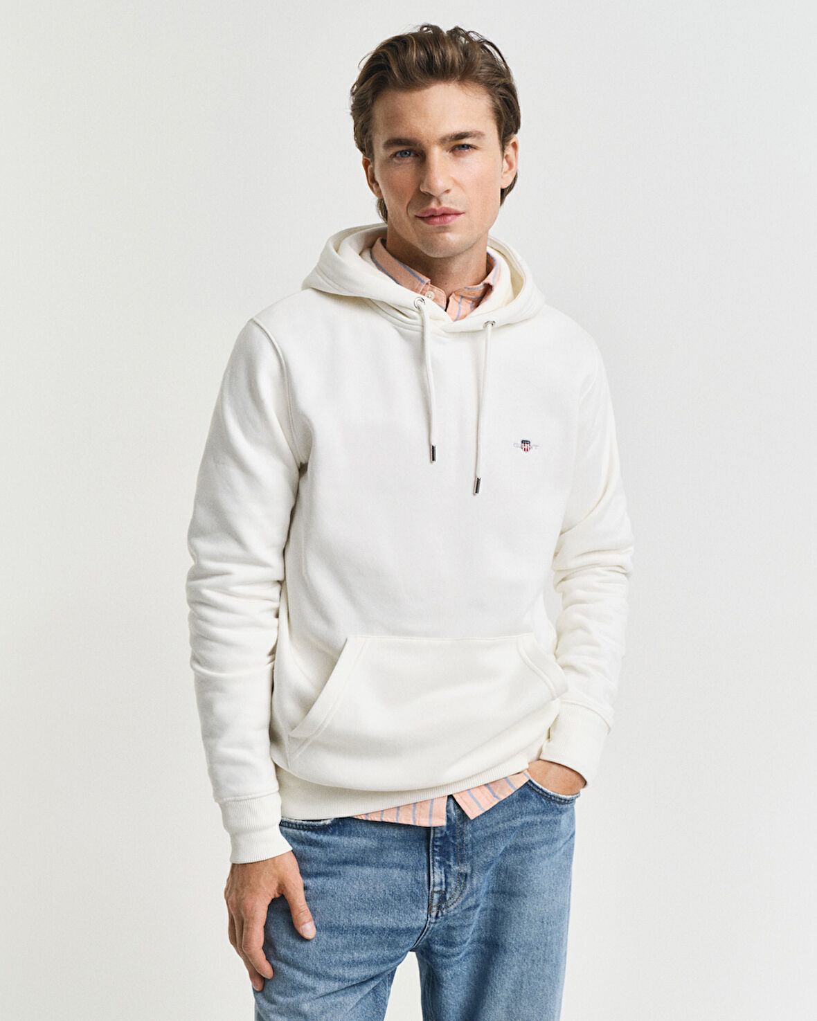 GANT Erkek Krem Regular Fit Kapüşonlu Sweatshirt