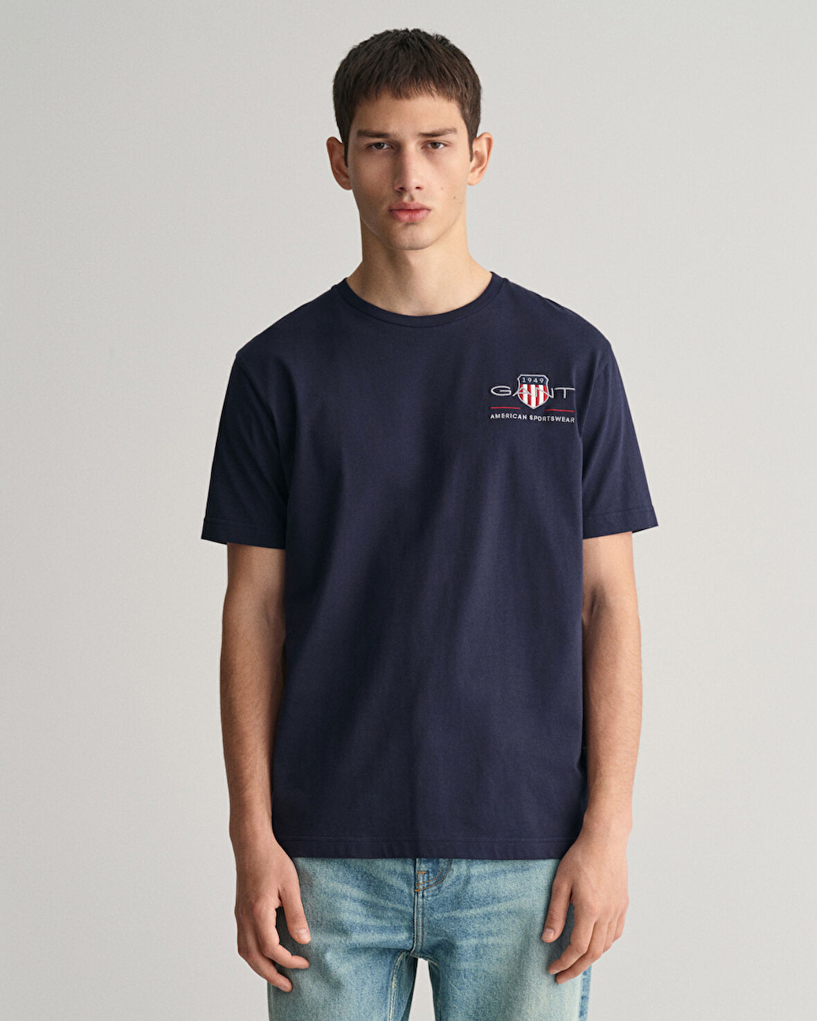 GANT Erkek Lacivert Regular Fit Bisiklet Yaka Logolu T-shirt